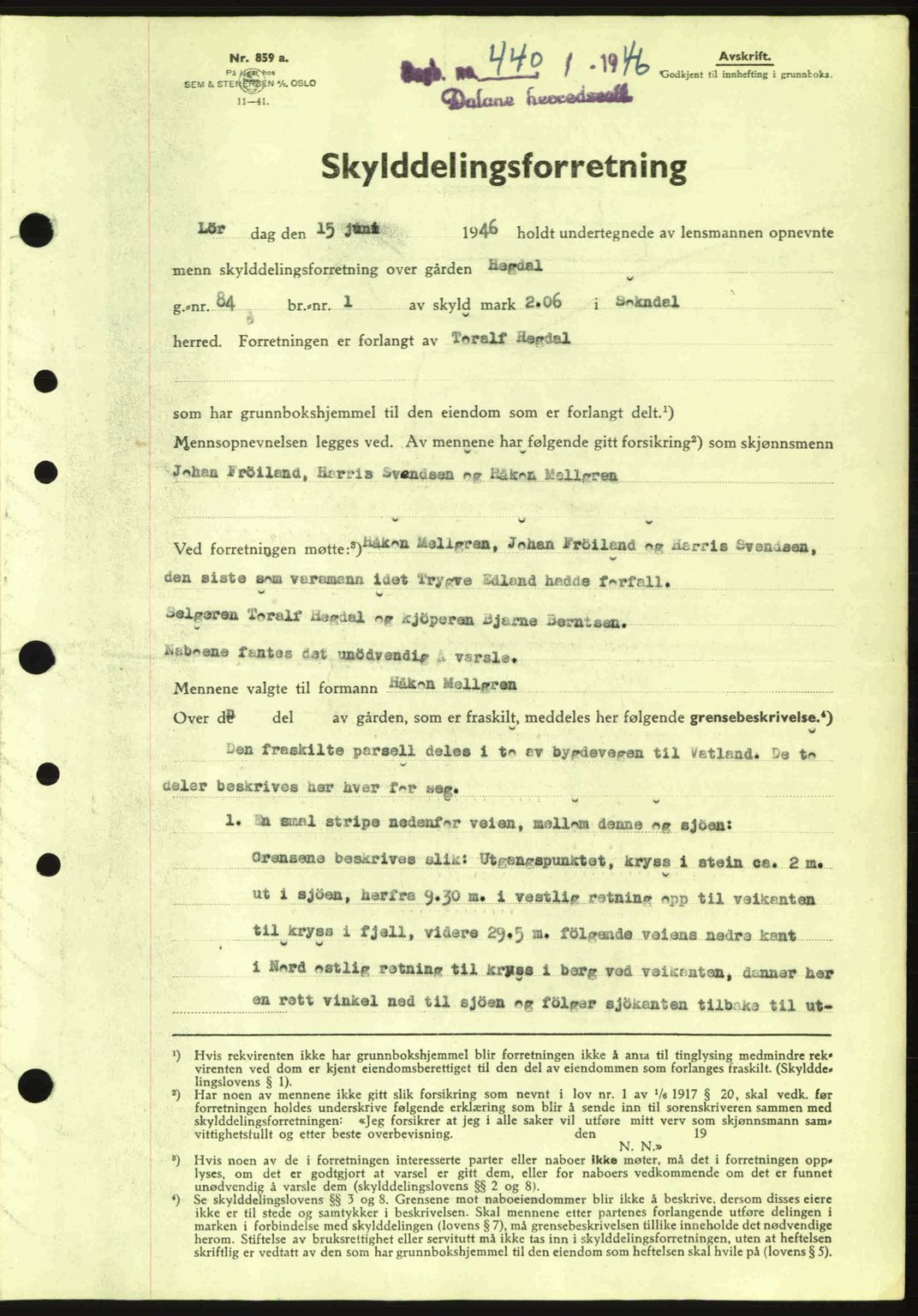 Dalane sorenskriveri, SAST/A-100309/02/G/Gb/L0049: Pantebok nr. A9, 1946-1947, Dagboknr: 440/1946