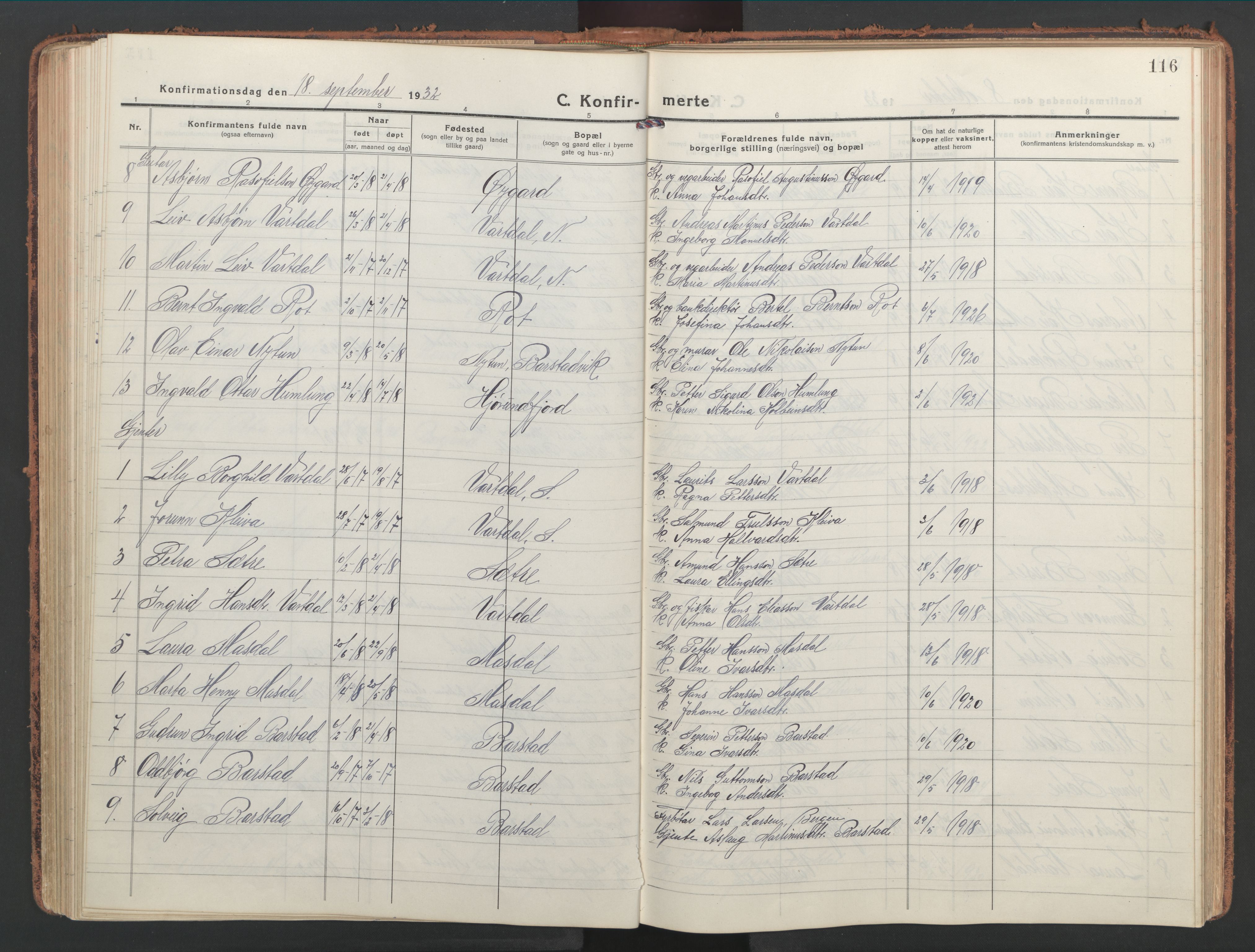 Ministerialprotokoller, klokkerbøker og fødselsregistre - Møre og Romsdal, AV/SAT-A-1454/514/L0202: Klokkerbok nr. 514C02, 1916-1944, s. 116