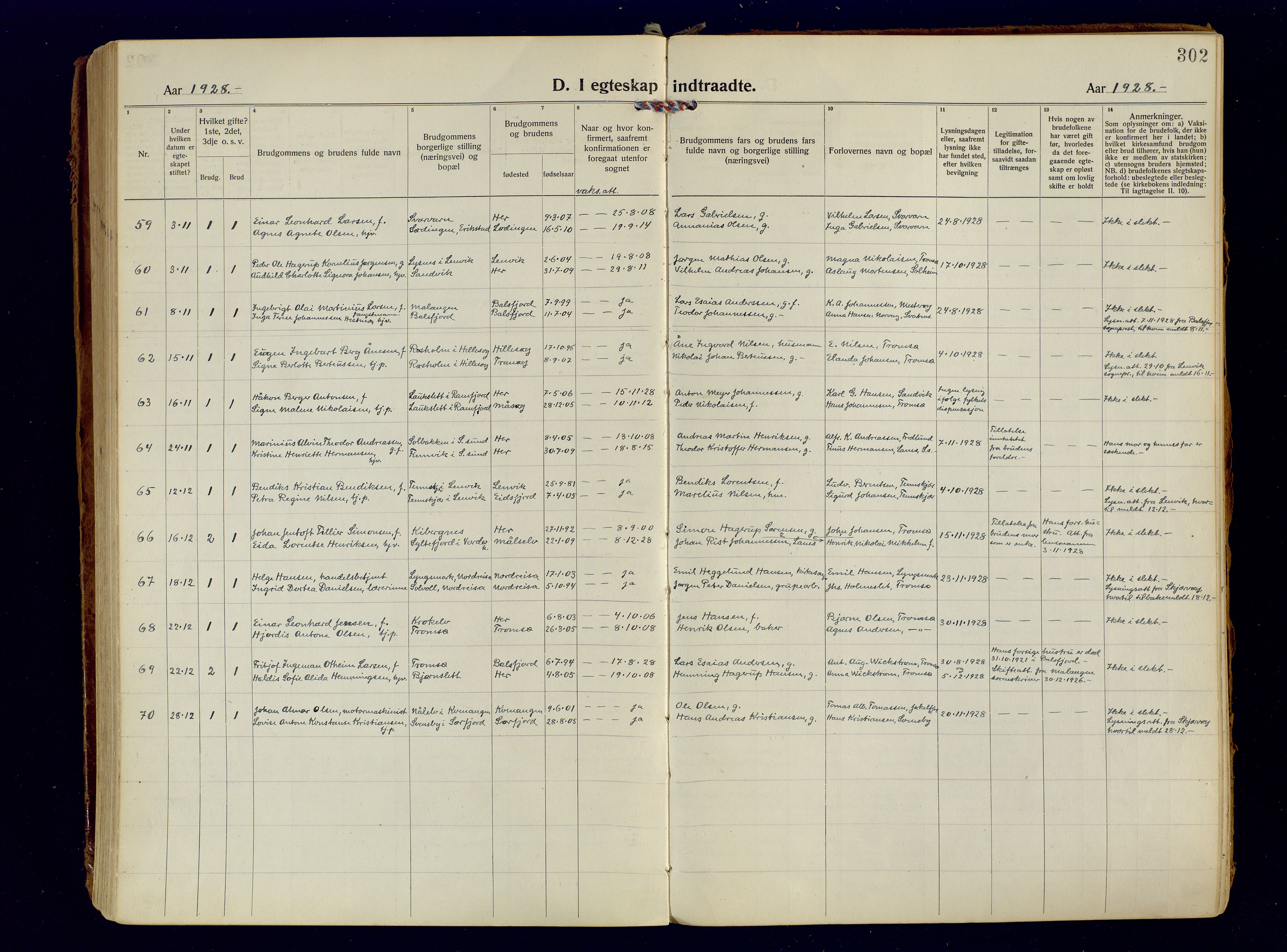 Tromsøysund sokneprestkontor, AV/SATØ-S-1304/G/Ga/L0009kirke: Ministerialbok nr. 9, 1922-1934, s. 302