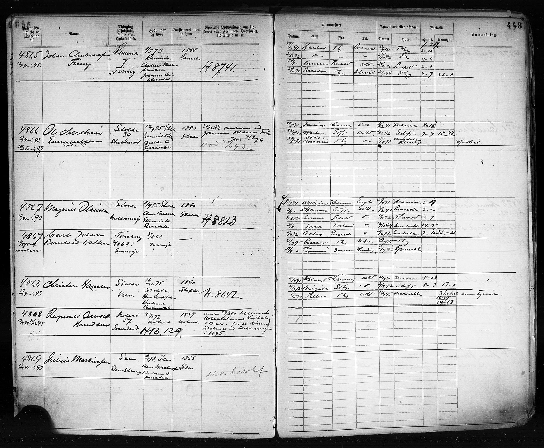 Tønsberg innrulleringskontor, AV/SAKO-A-786/F/Fb/L0003: Annotasjonsrulle Patent nr. 2646-5149, 1881-1892, s. 458