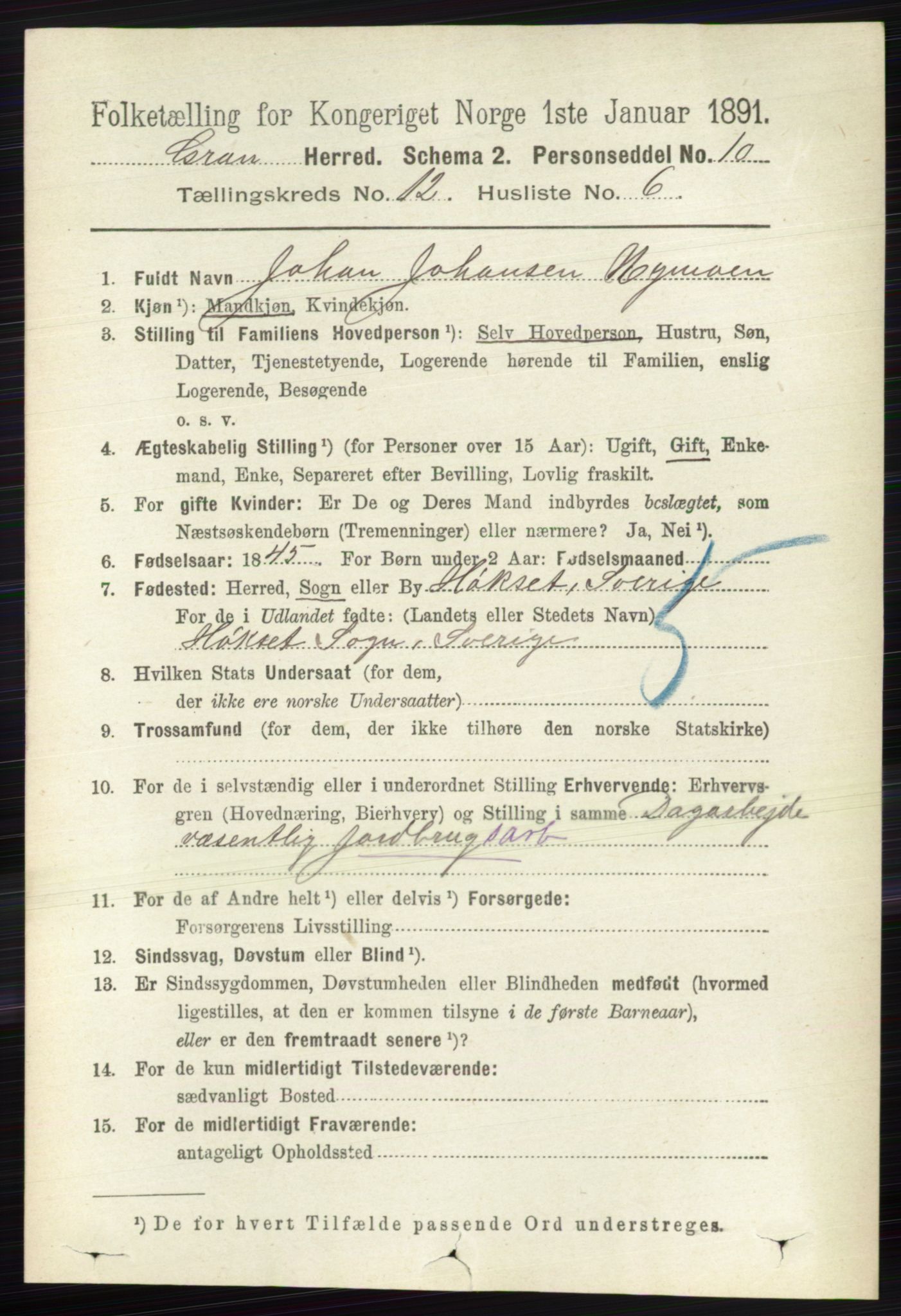 RA, Folketelling 1891 for 0534 Gran herred, 1891, s. 6228