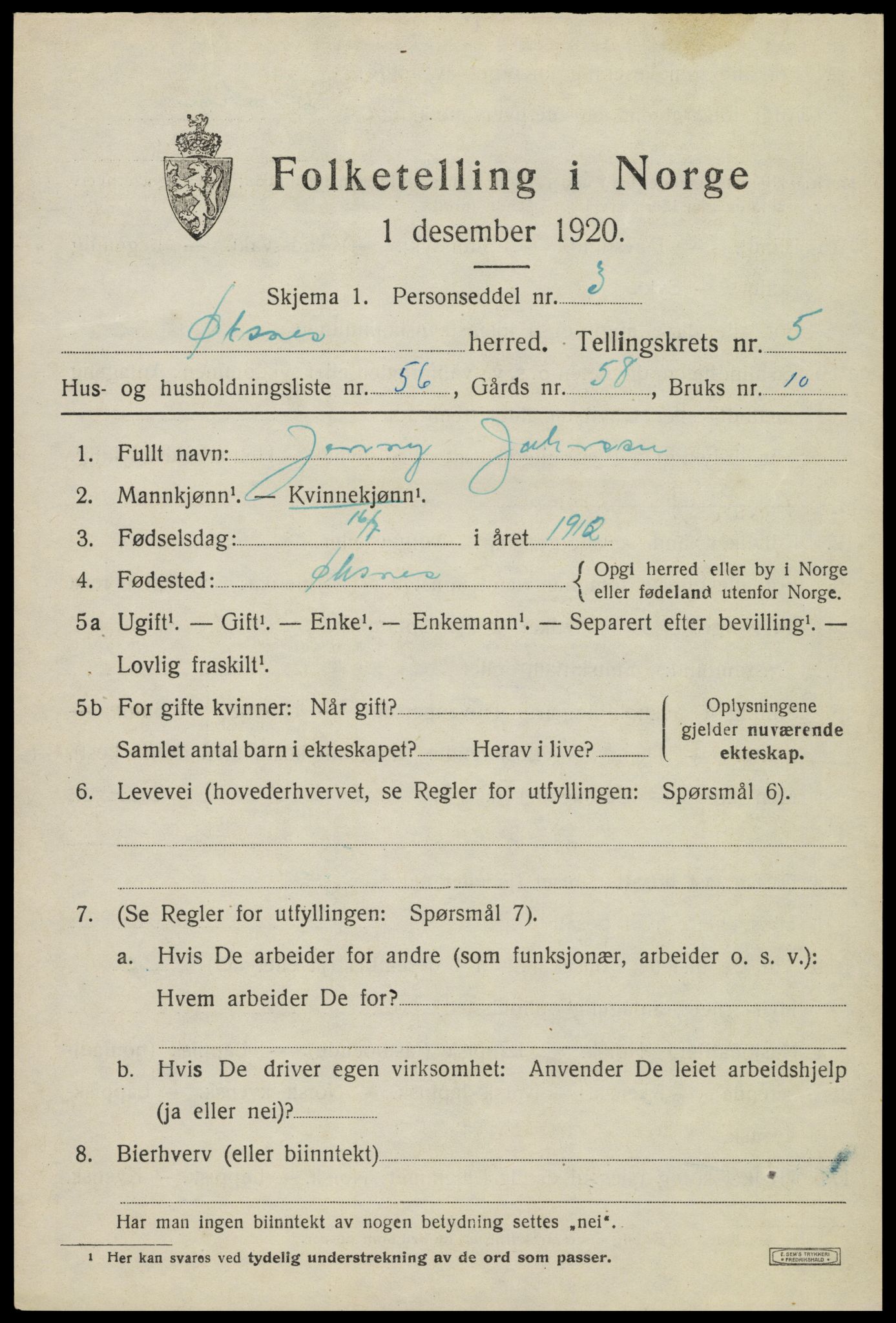 SAT, Folketelling 1920 for 1868 Øksnes herred, 1920, s. 4596