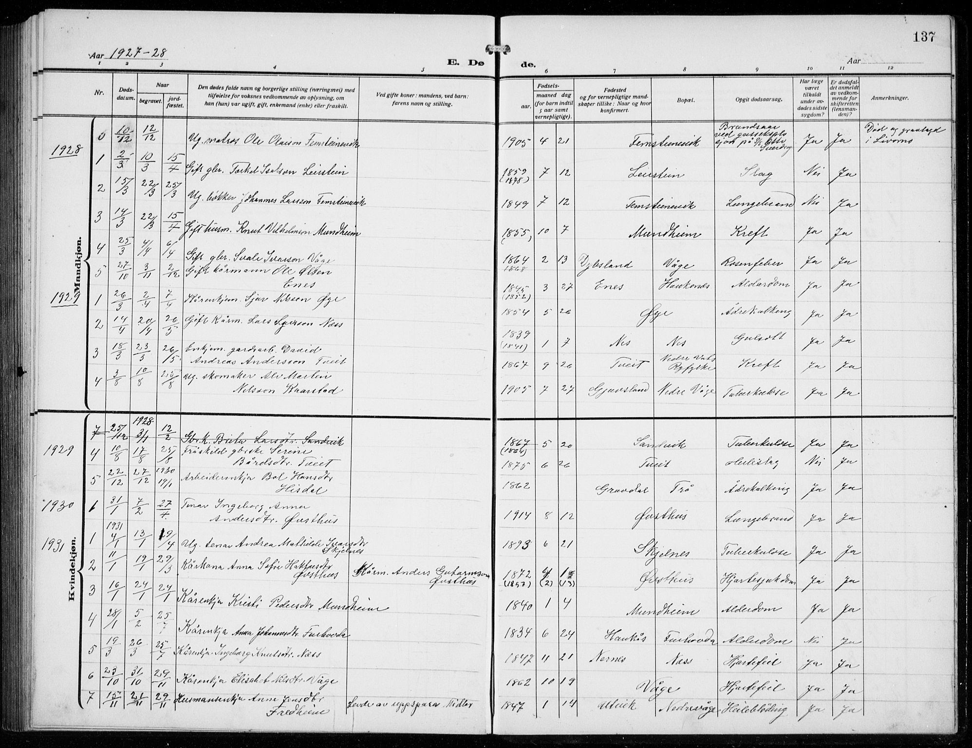 Strandebarm sokneprestembete, SAB/A-78401/H/Hab: Klokkerbok nr. C  2, 1914-1935, s. 137