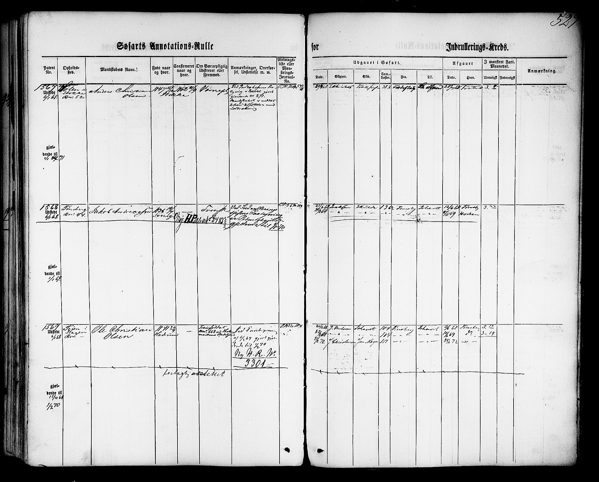 Tønsberg innrulleringskontor, SAKO/A-786/F/Fb/L0001: Annotasjonsrulle Patent nr. 1-1724, 1860-1868, s. 550