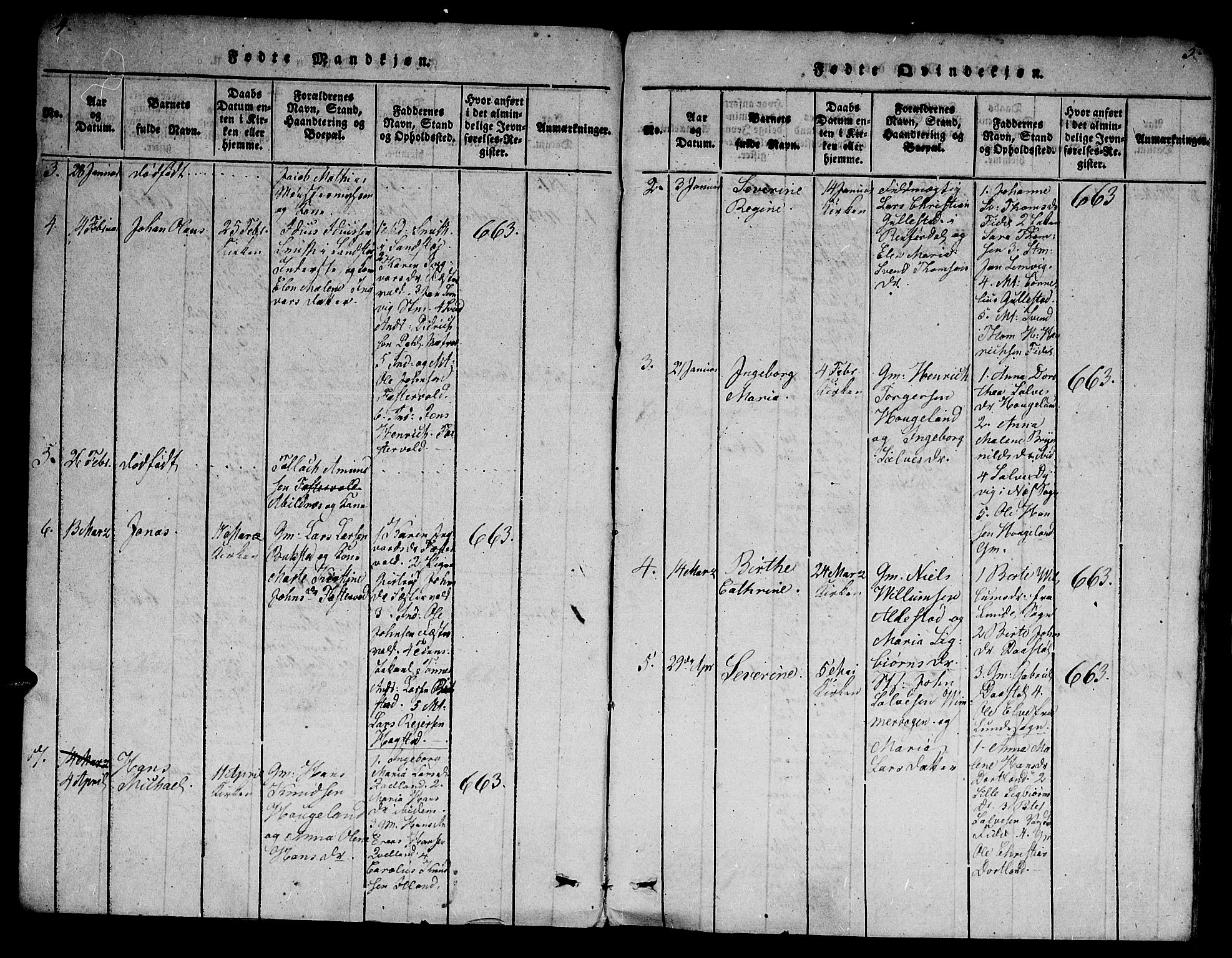 Flekkefjord sokneprestkontor, AV/SAK-1111-0012/F/Fa/Fab/L0003: Ministerialbok nr. A 3, 1815-1830, s. 4-5