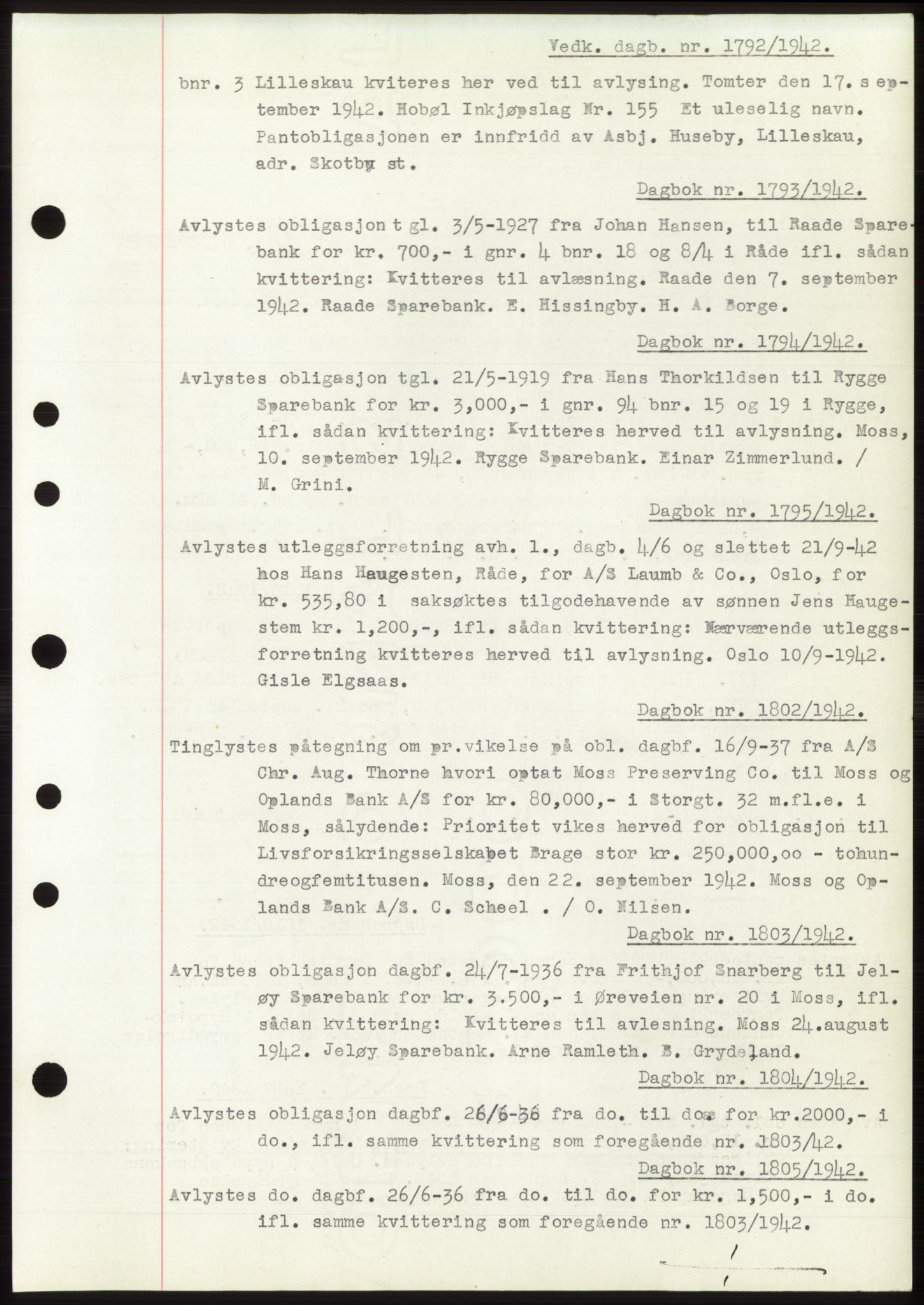 Moss sorenskriveri, SAO/A-10168: Pantebok nr. C10, 1938-1950, Dagboknr: 1792/1942