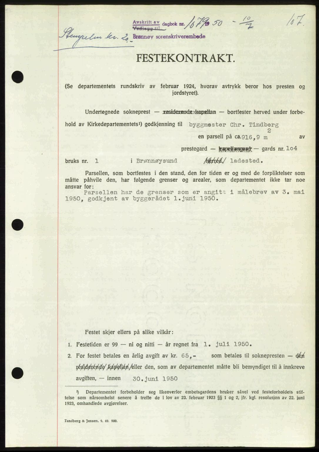 Brønnøy sorenskriveri, SAT/A-4170/1/2/2C: Pantebok nr. 36, 1950-1950, Dagboknr: 1079/1950