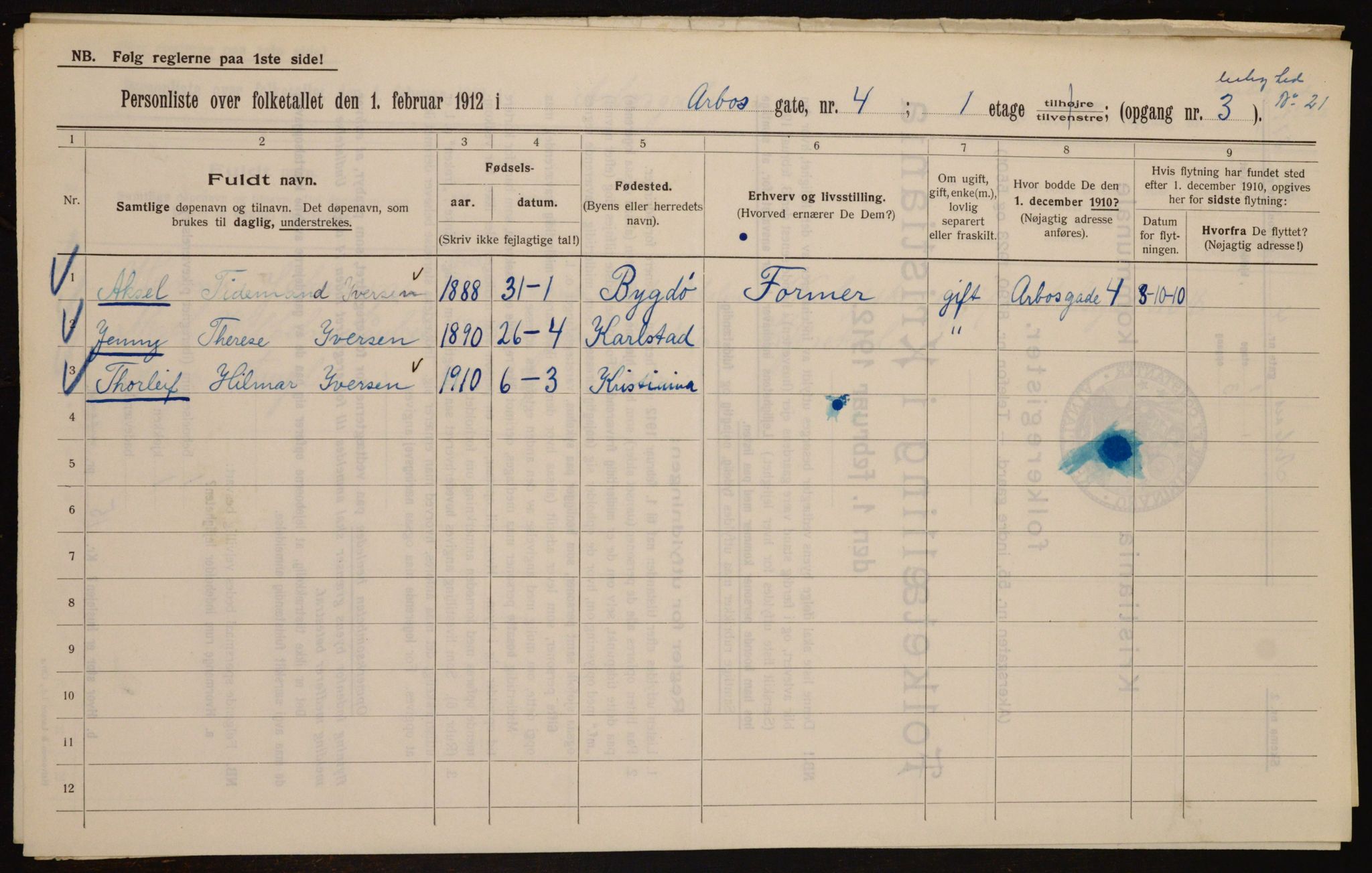 OBA, Kommunal folketelling 1.2.1912 for Kristiania, 1912, s. 1884