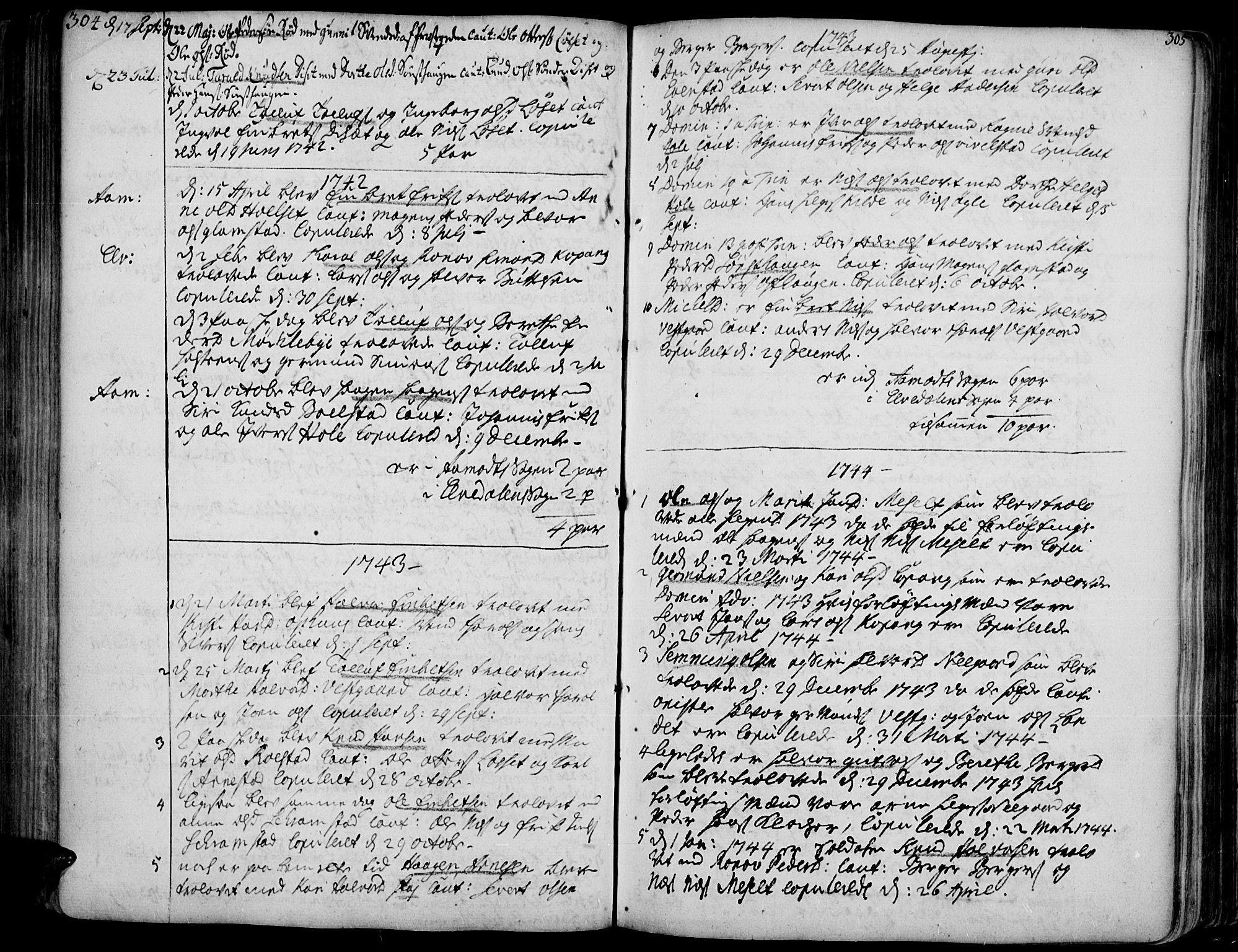 Åmot prestekontor, Hedmark, AV/SAH-PREST-056/H/Ha/Haa/L0002: Ministerialbok nr. 2, 1734-1779, s. 304-305