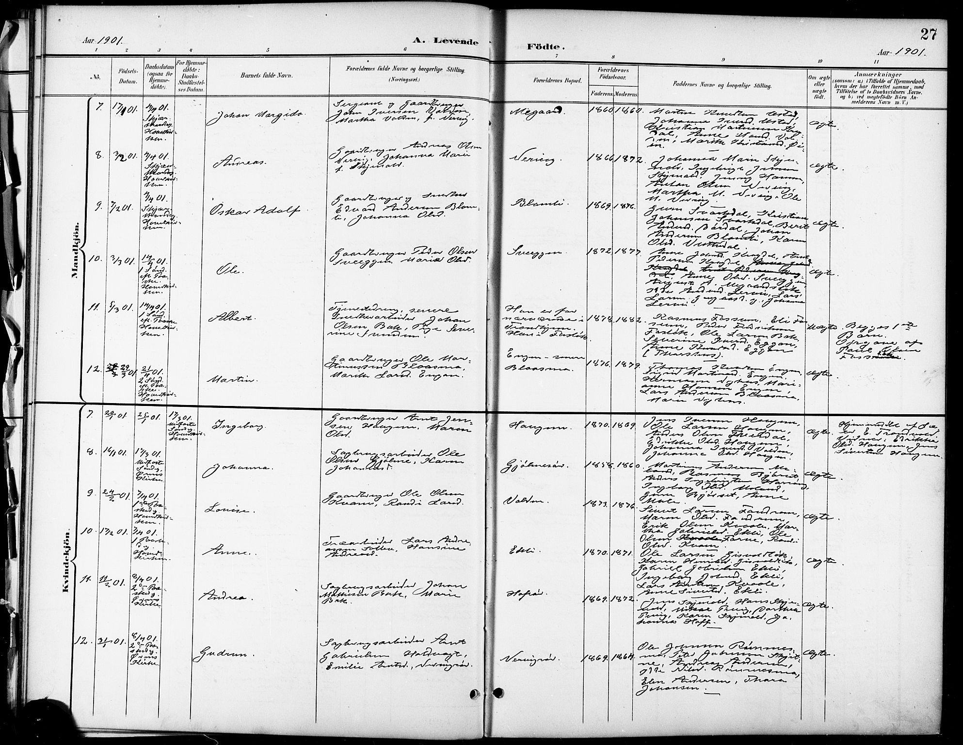 Ministerialprotokoller, klokkerbøker og fødselsregistre - Sør-Trøndelag, SAT/A-1456/668/L0819: Klokkerbok nr. 668C08, 1899-1912, s. 27