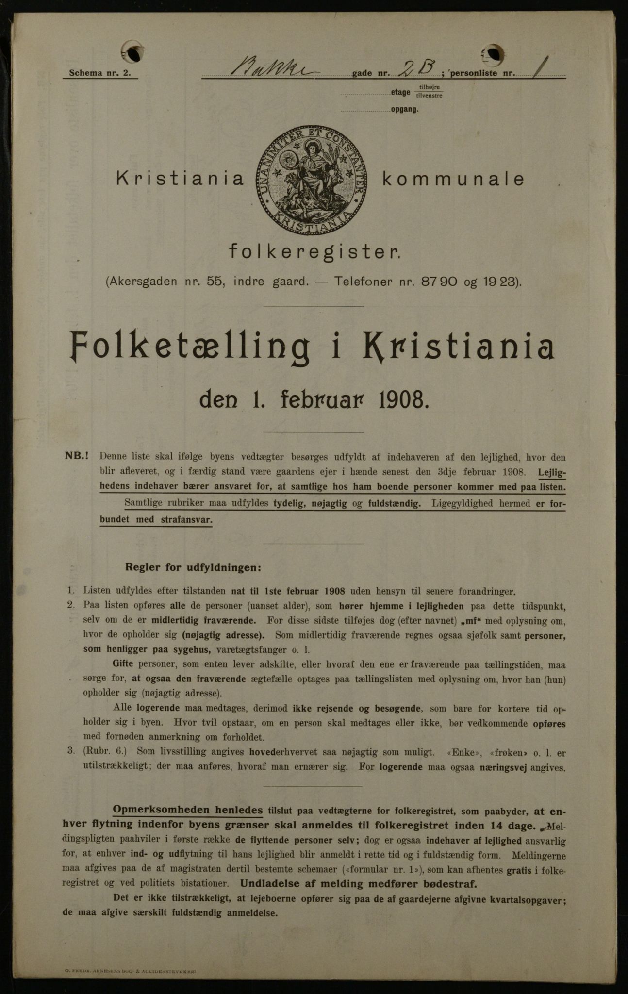 OBA, Kommunal folketelling 1.2.1908 for Kristiania kjøpstad, 1908, s. 2740