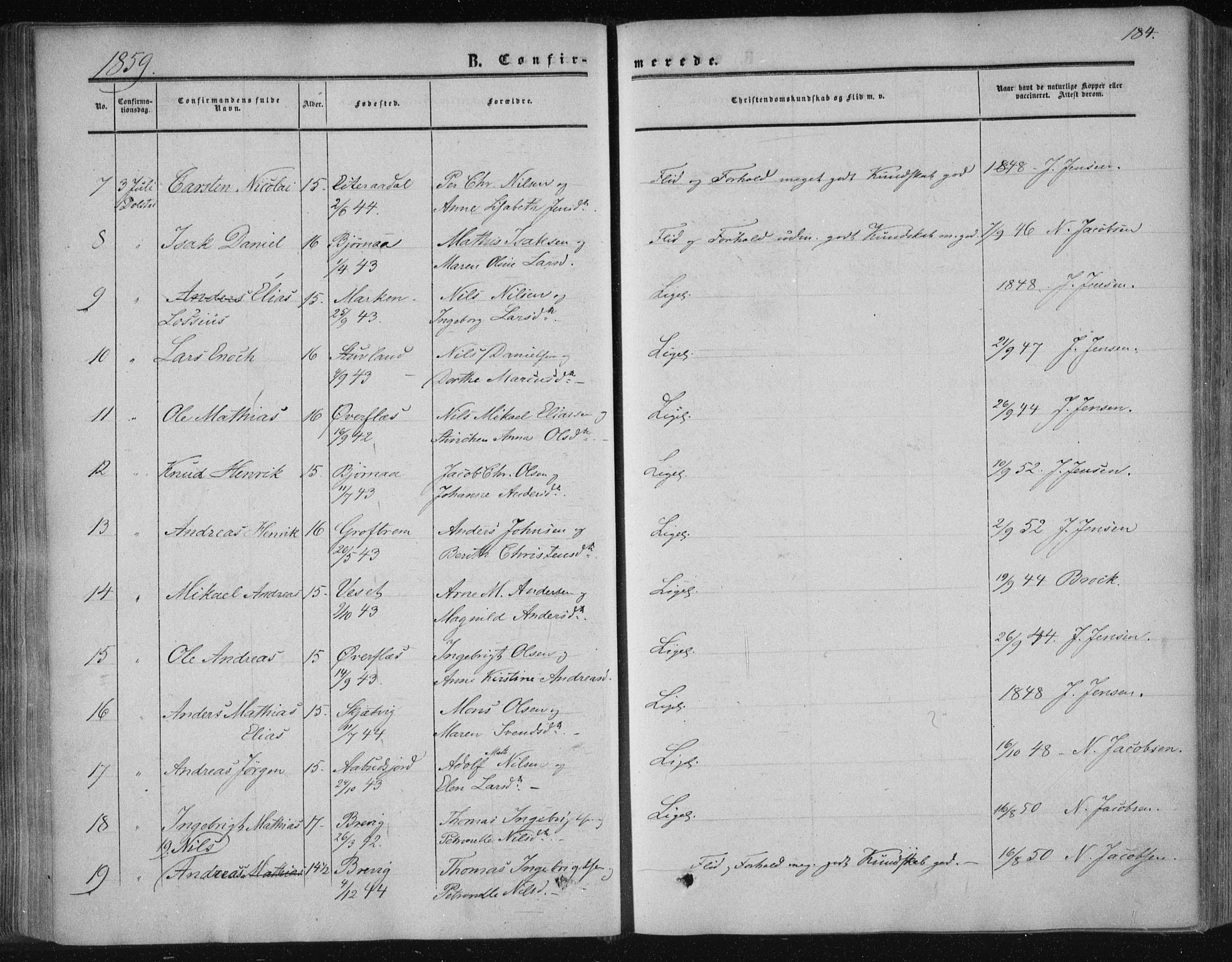 Ministerialprotokoller, klokkerbøker og fødselsregistre - Nordland, AV/SAT-A-1459/820/L0293: Ministerialbok nr. 820A14, 1855-1865, s. 184
