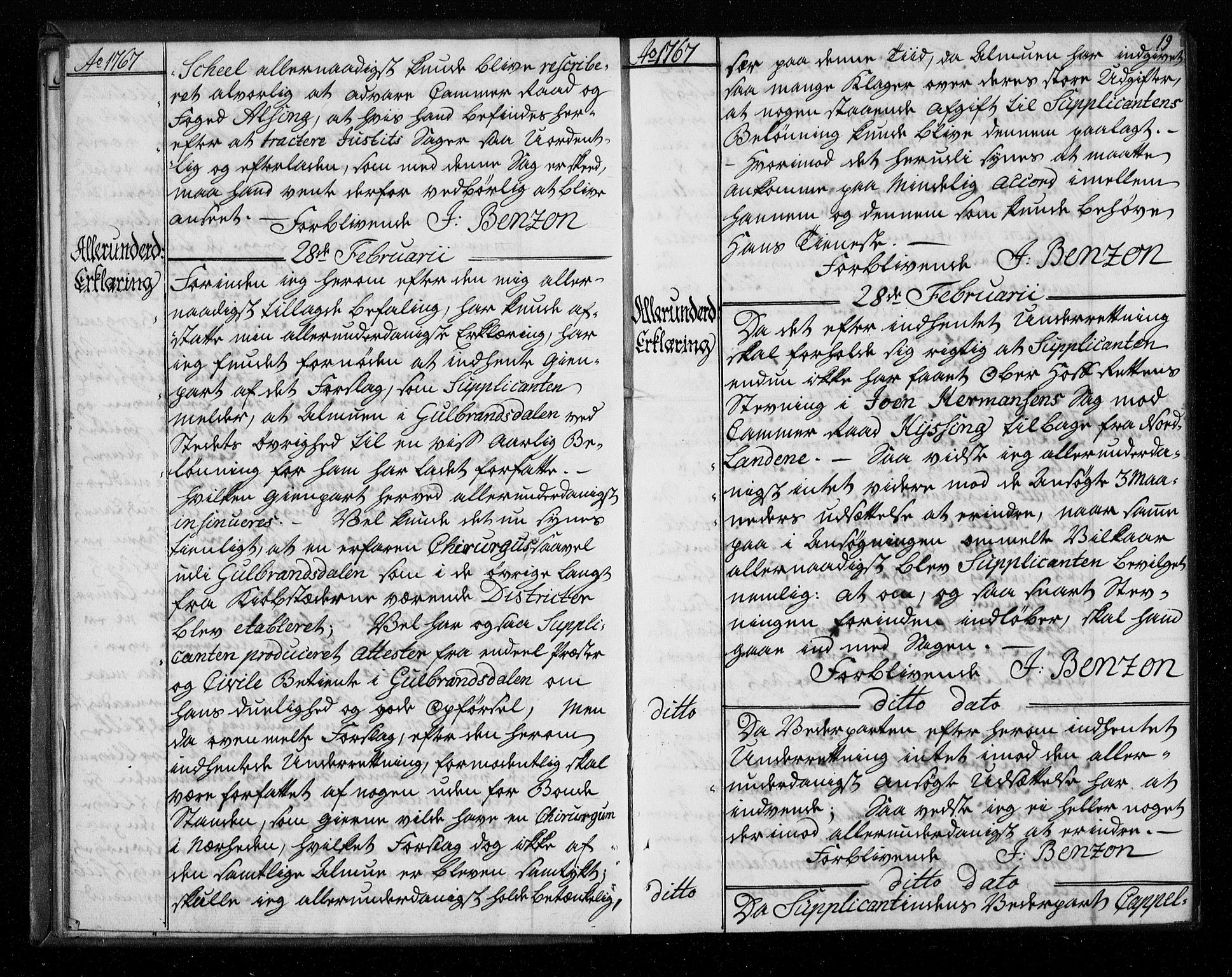 Stattholderembetet 1572-1771, AV/RA-EA-2870/Bf/L0006: Stattholderprotokoll (allmenn kopibok), 1767-1768, s. 18b-19a