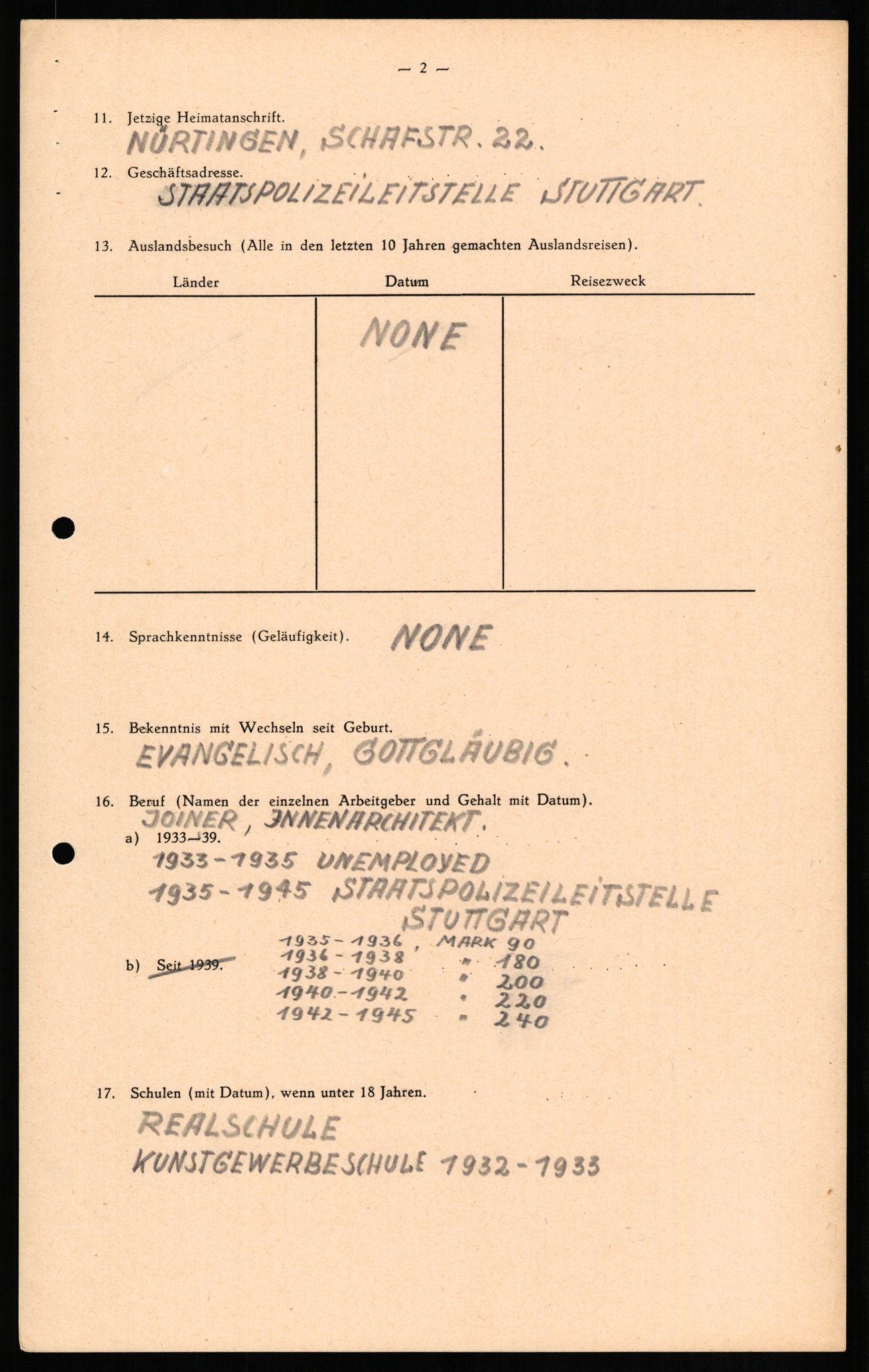 Forsvaret, Forsvarets overkommando II, AV/RA-RAFA-3915/D/Db/L0020: CI Questionaires. Tyske okkupasjonsstyrker i Norge. Tyskere., 1945-1946, s. 503