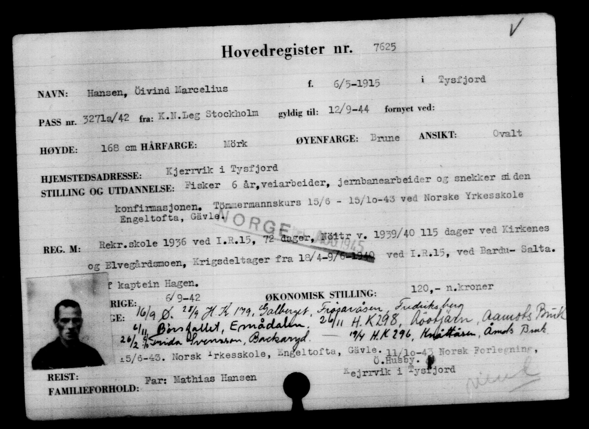 Utenriksstasjonene, Legasjonen i Stockholm, Flyktningkontoret, AV/RA-S-6753/V/Va/L0005: Kjesäterkartoteket, flyktninger med registreringsnr. 6600-9417, 1940-1945, s. 1196