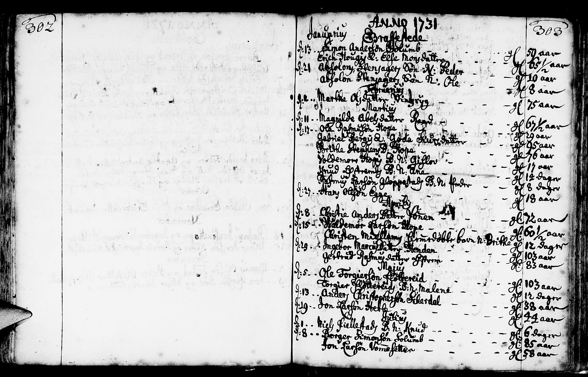 Gloppen sokneprestembete, AV/SAB-A-80101/H/Haa/Haaa/L0002: Ministerialbok nr. A 2, 1712-1735, s. 302-303