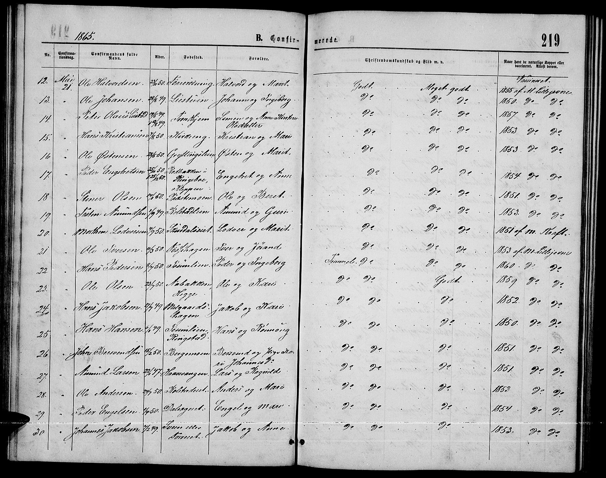 Sør-Fron prestekontor, AV/SAH-PREST-010/H/Ha/Hab/L0002: Klokkerbok nr. 2, 1864-1883, s. 219