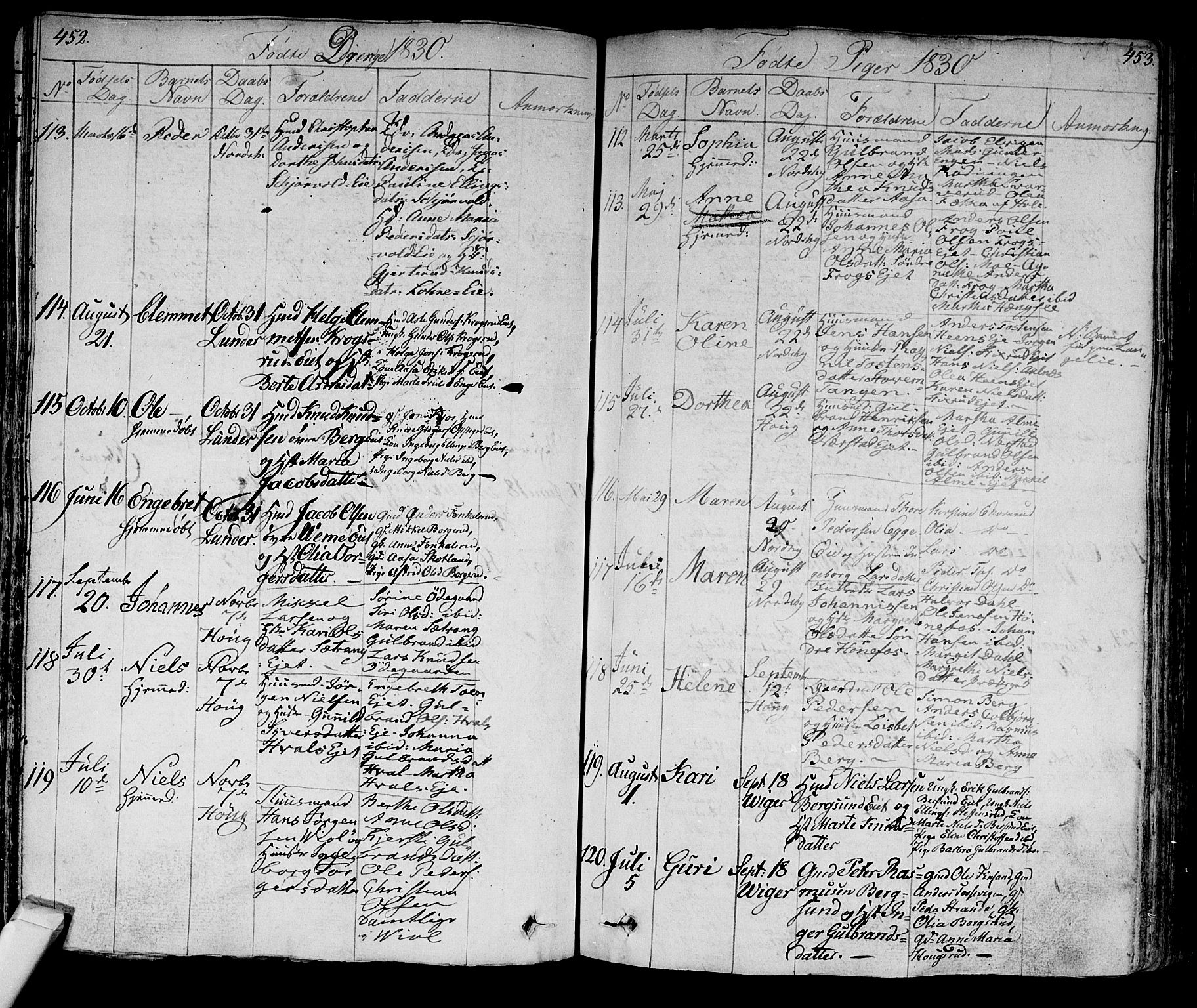 Norderhov kirkebøker, AV/SAKO-A-237/F/Fa/L0009: Ministerialbok nr. 9, 1819-1837, s. 452-453