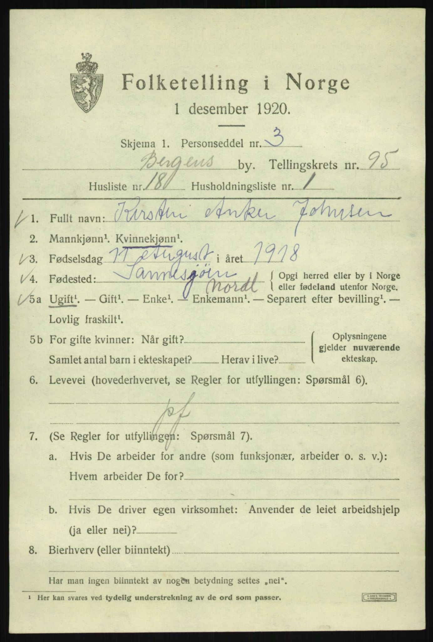 SAB, Folketelling 1920 for 1301 Bergen kjøpstad, 1920, s. 169557