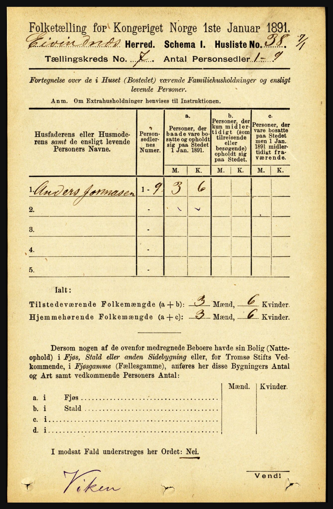 RA, Folketelling 1891 for 1853 Evenes herred, 1891, s. 2159