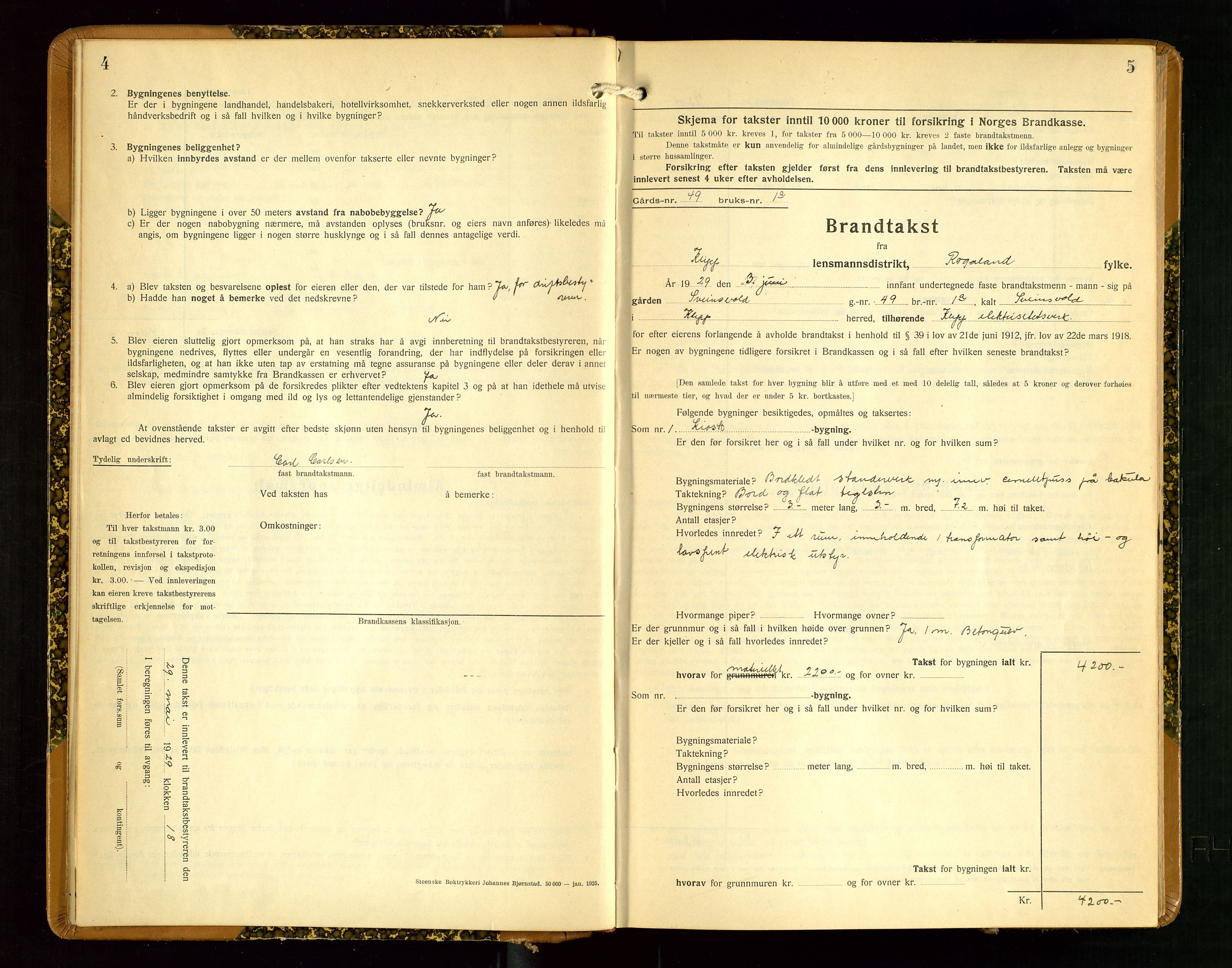 Klepp lensmannskontor, AV/SAST-A-100163/Goc/L0012: "Brandtakstprotokoll" m/register, 1929-1933, s. 4-5