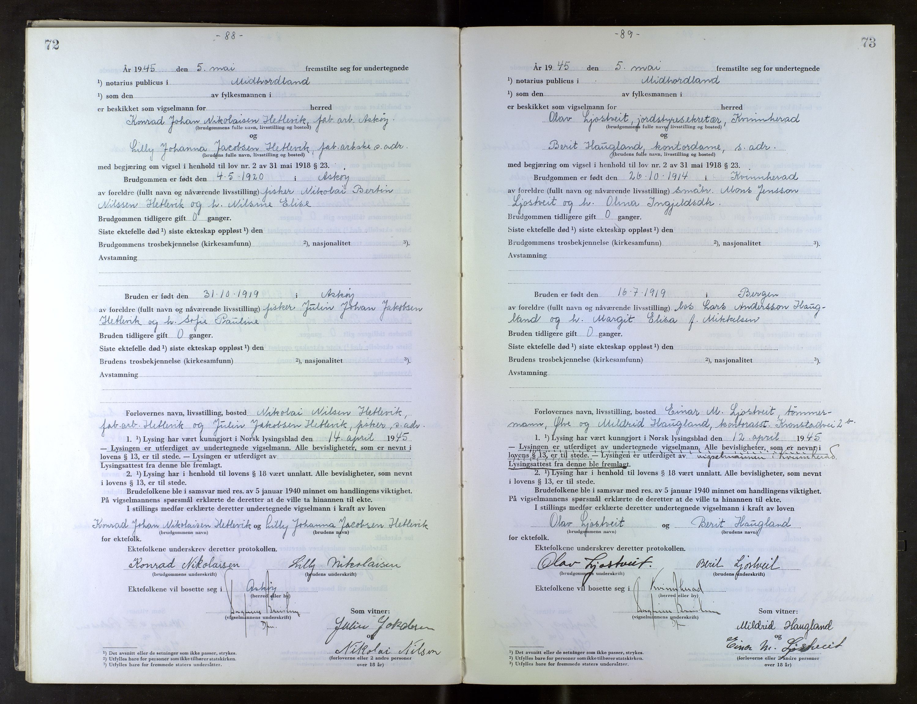 Midhordland sorenskriveri, AV/SAB-A-3001/1/M/Mc/Mca/L0007: Notarialbilag. Vigselbøker, 1945-1948, s. 72-73