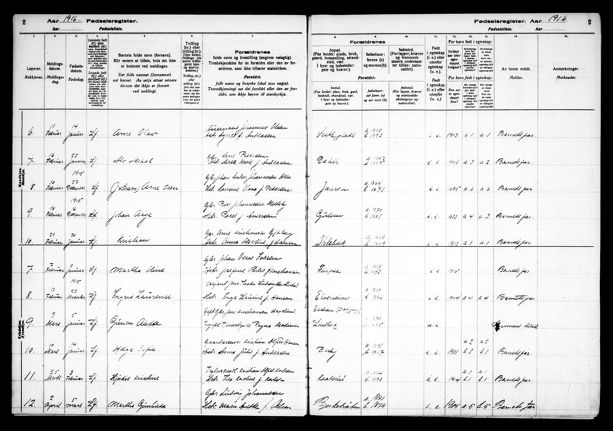 Rakkestad prestekontor Kirkebøker, SAO/A-2008/J/Ja/L0001: Fødselsregister nr. I 1, 1916-1936, s. 2