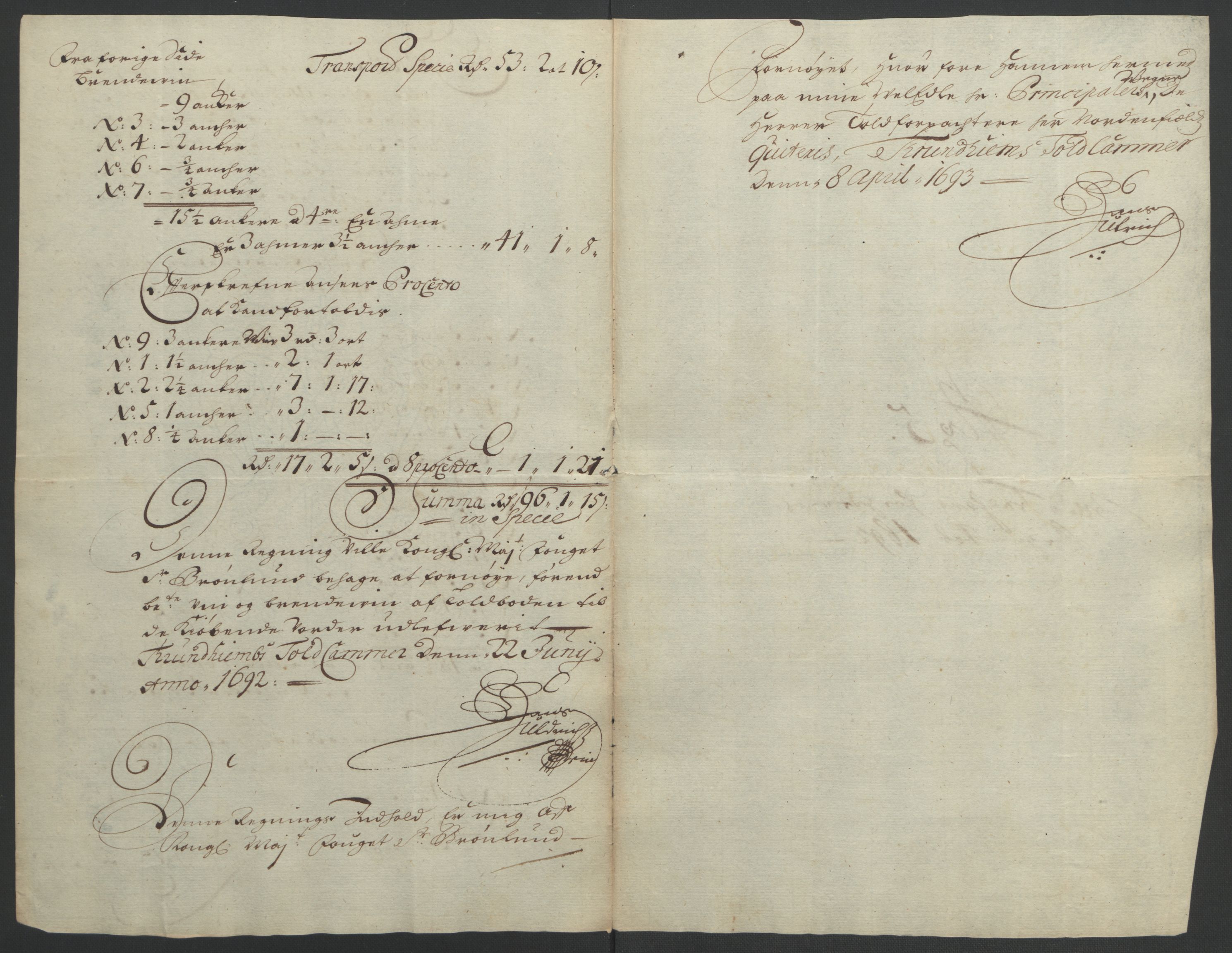 Rentekammeret inntil 1814, Reviderte regnskaper, Fogderegnskap, RA/EA-4092/R57/L3849: Fogderegnskap Fosen, 1692-1693, s. 242
