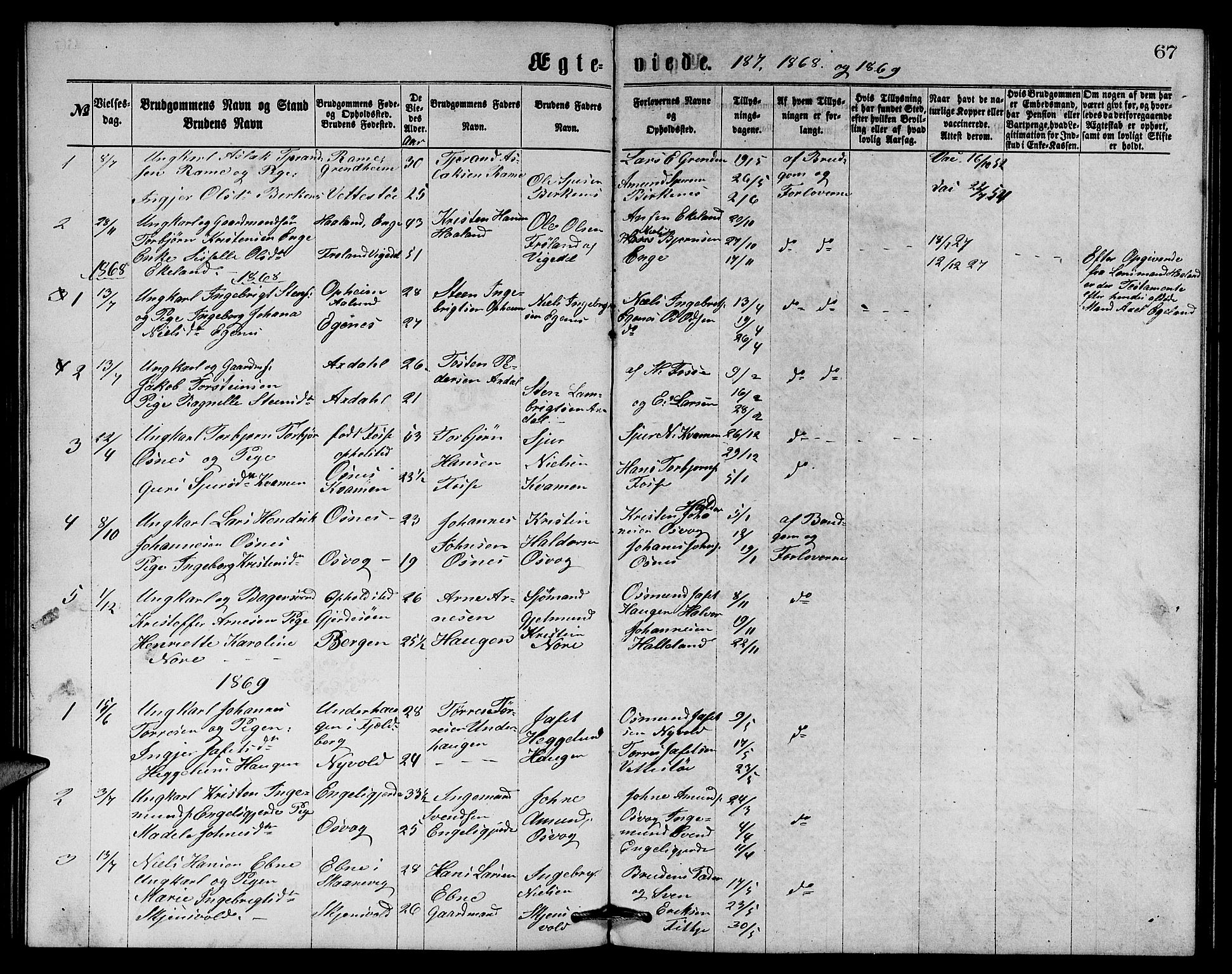 Etne sokneprestembete, AV/SAB-A-75001/H/Hab: Klokkerbok nr. B 3, 1867-1878, s. 67