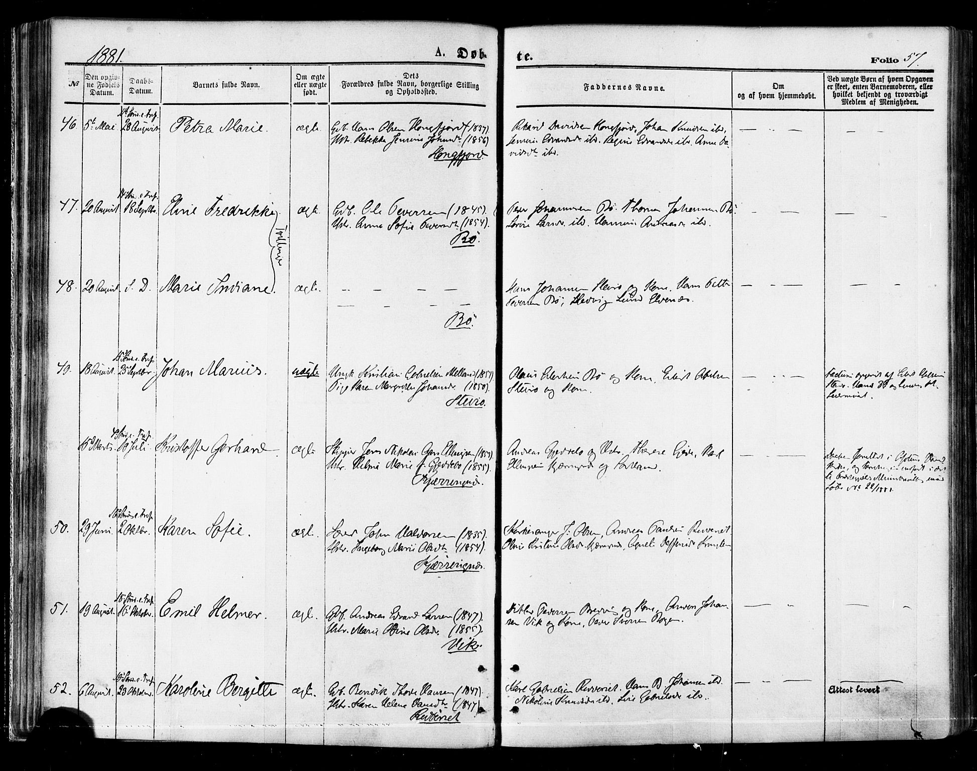 Ministerialprotokoller, klokkerbøker og fødselsregistre - Nordland, AV/SAT-A-1459/895/L1370: Ministerialbok nr. 895A05, 1873-1884, s. 57
