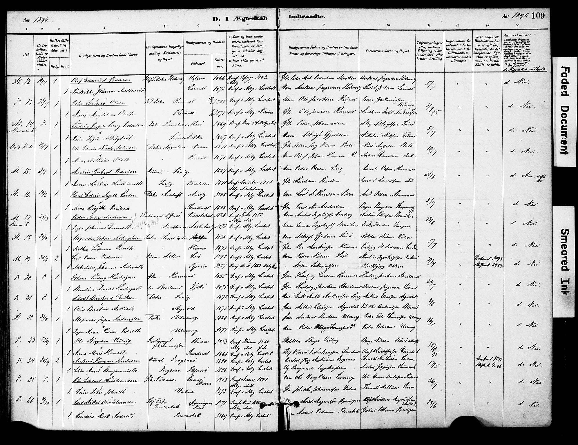 Ministerialprotokoller, klokkerbøker og fødselsregistre - Nordland, AV/SAT-A-1459/830/L0450: Ministerialbok nr. 830A14, 1879-1896, s. 109