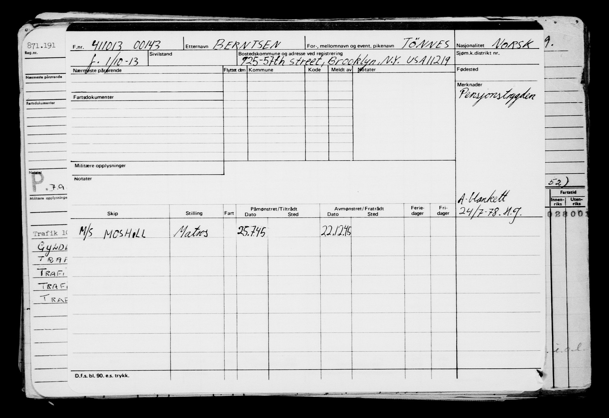 Direktoratet for sjømenn, AV/RA-S-3545/G/Gb/L0115: Hovedkort, 1913, s. 540