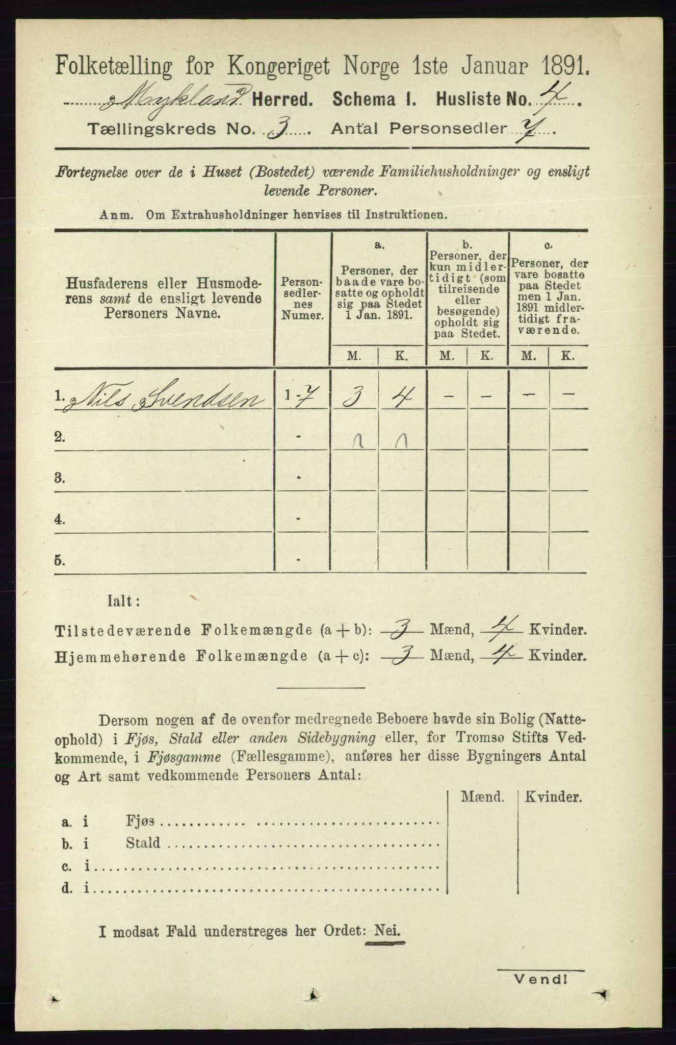 RA, Folketelling 1891 for 0932 Mykland herred, 1891, s. 529