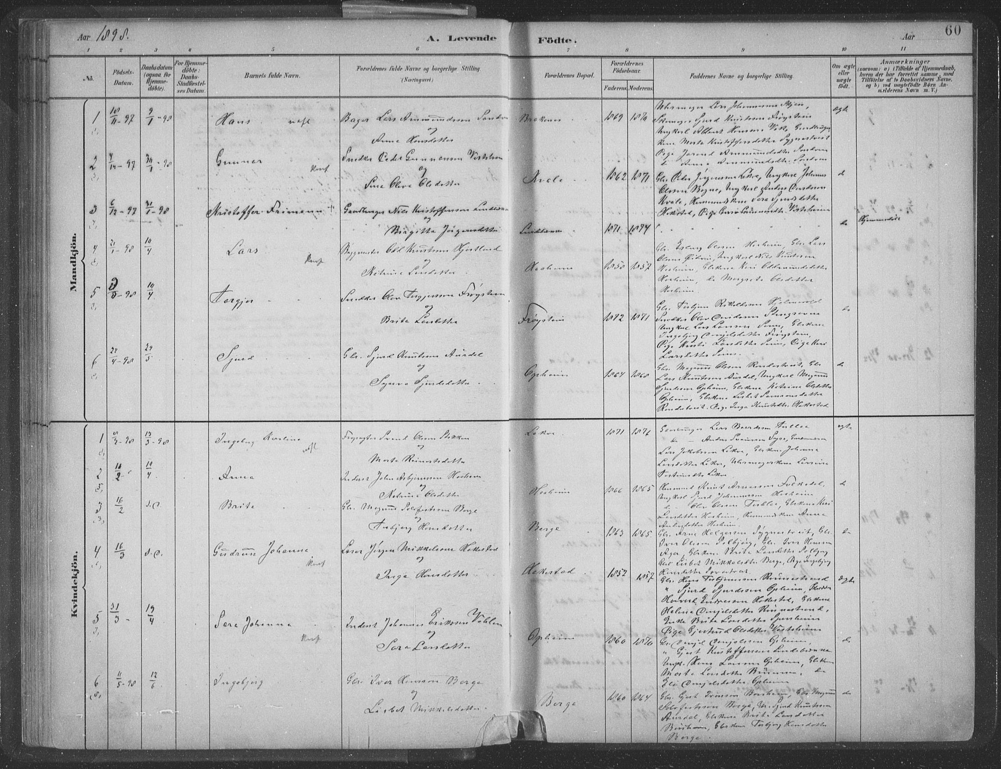 Ulvik sokneprestembete, AV/SAB-A-78801/H/Hab: Klokkerbok nr. A 3, 1883-1908, s. 60