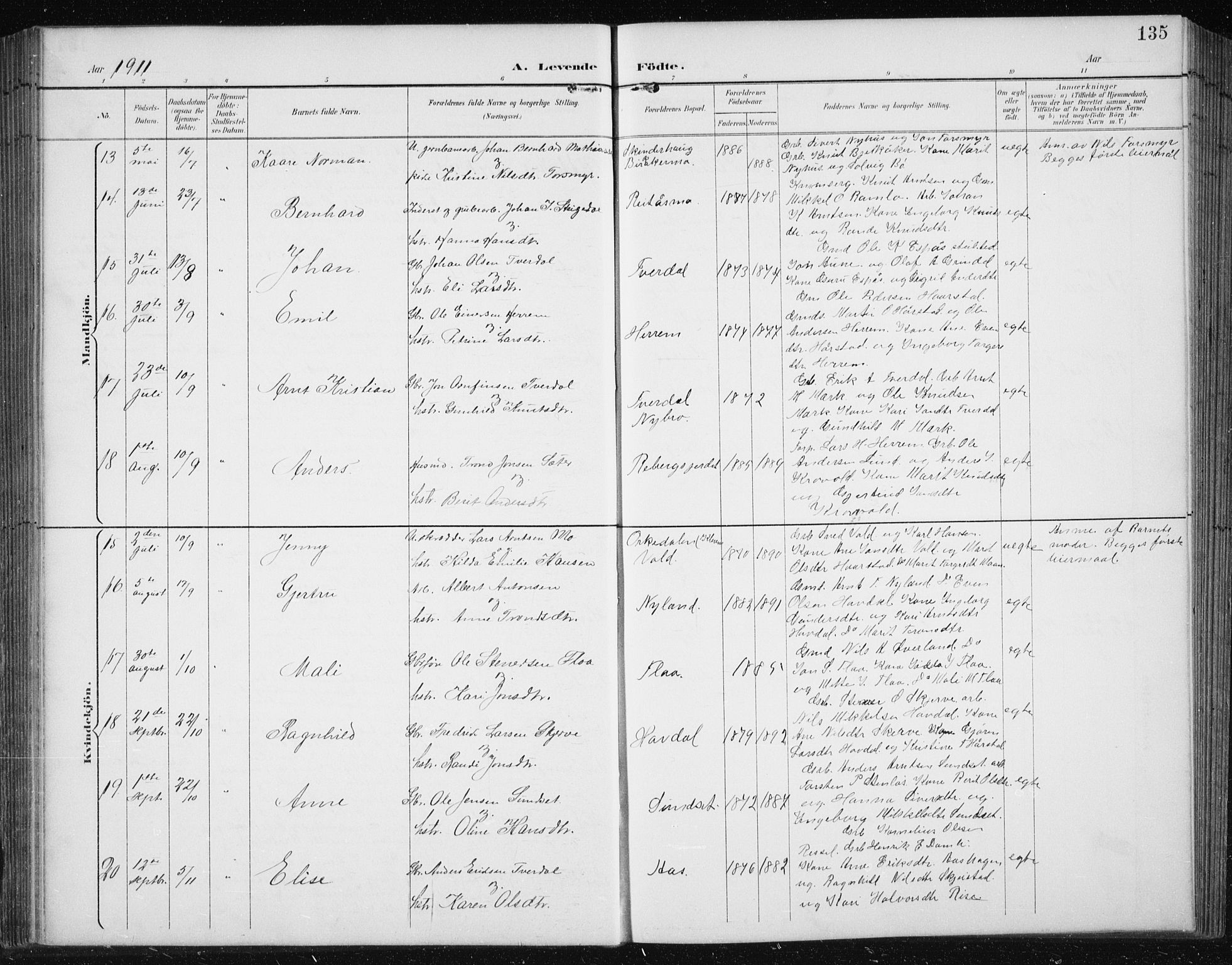Ministerialprotokoller, klokkerbøker og fødselsregistre - Sør-Trøndelag, SAT/A-1456/674/L0876: Klokkerbok nr. 674C03, 1892-1912, s. 135