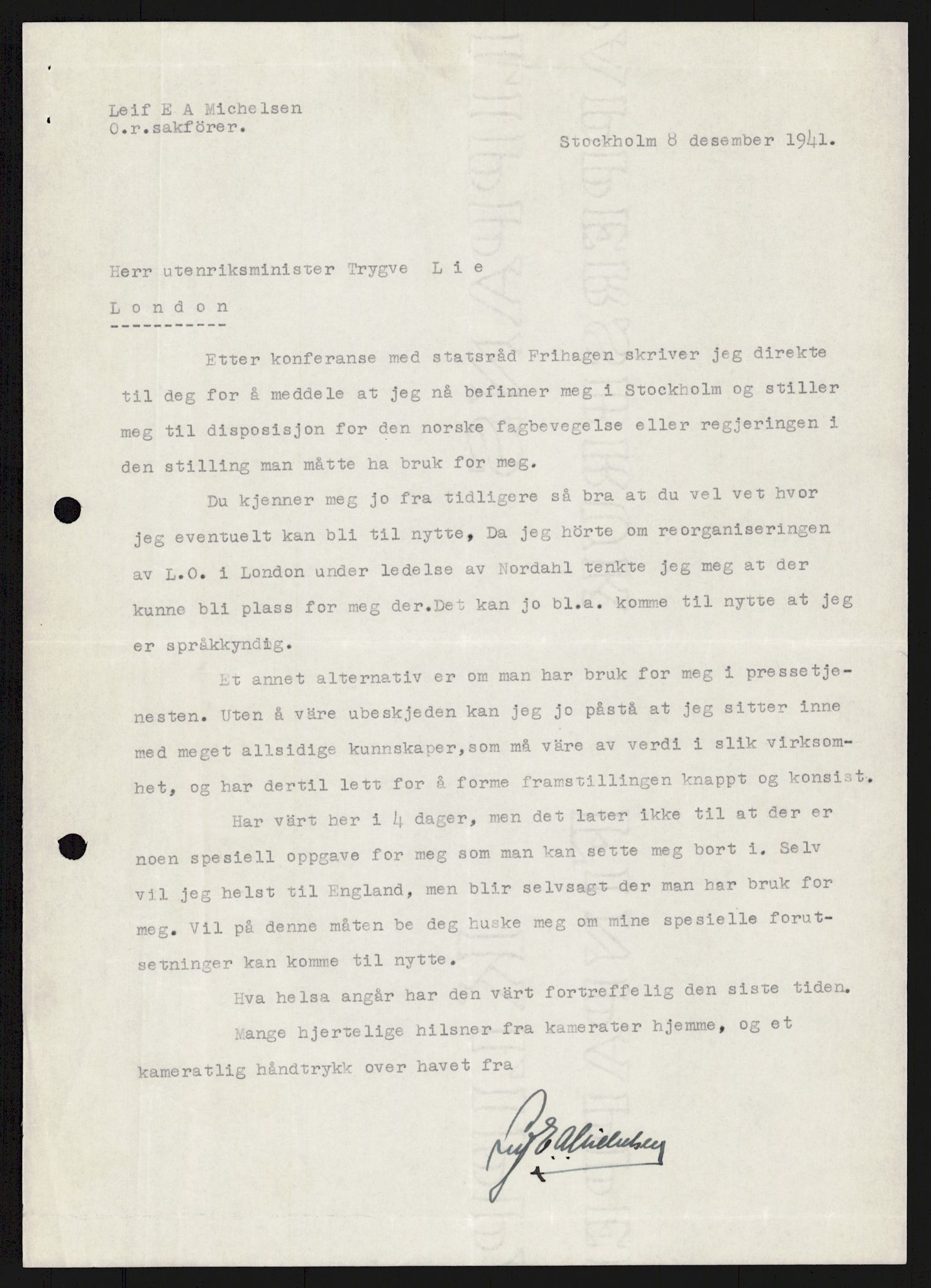 Lie, Trygve, AV/RA-PA-1407/D/L0004: Blandet korrespondanse., 1941-1957, s. 811