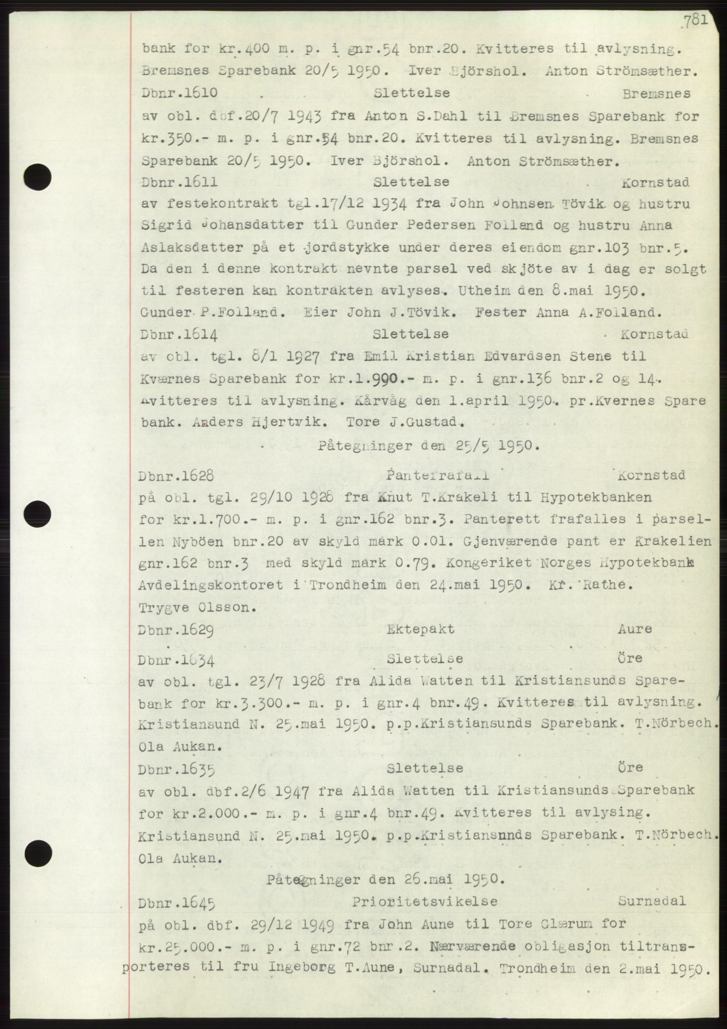 Nordmøre sorenskriveri, SAT/A-4132/1/2/2Ca: Pantebok nr. C82b, 1946-1951, Dagboknr: 1610/1950