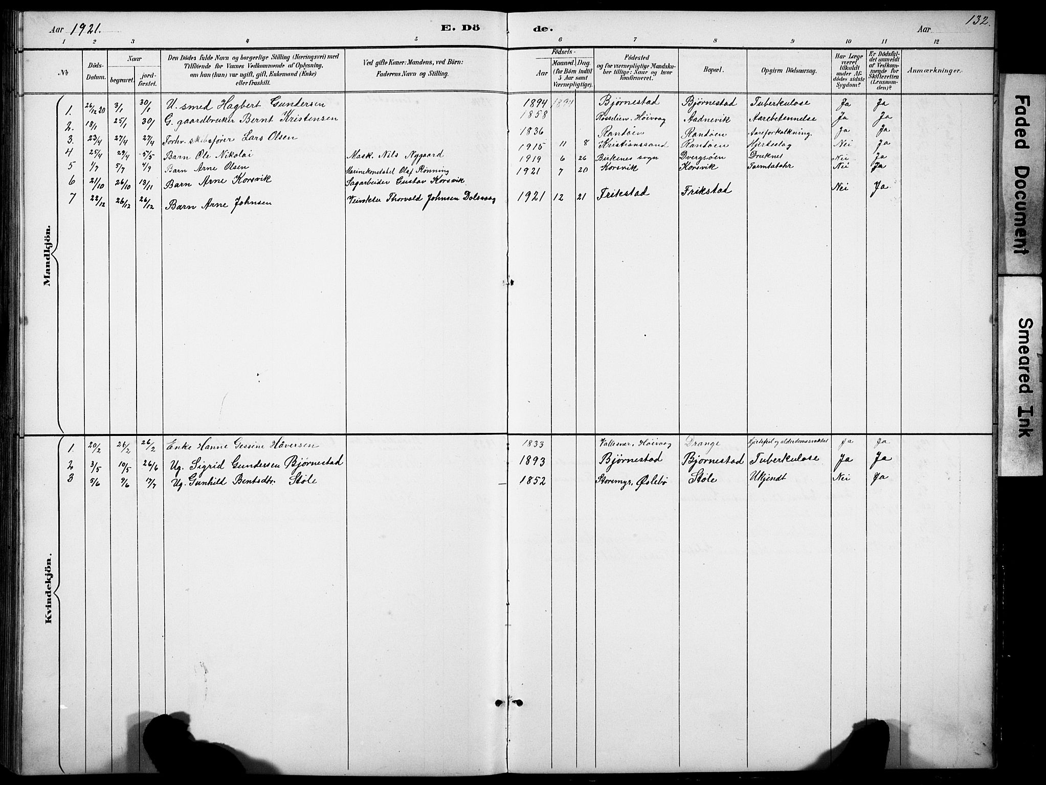 Oddernes sokneprestkontor, SAK/1111-0033/F/Fb/Fbb/L0002: Klokkerbok nr. B 2, 1889-1933, s. 132