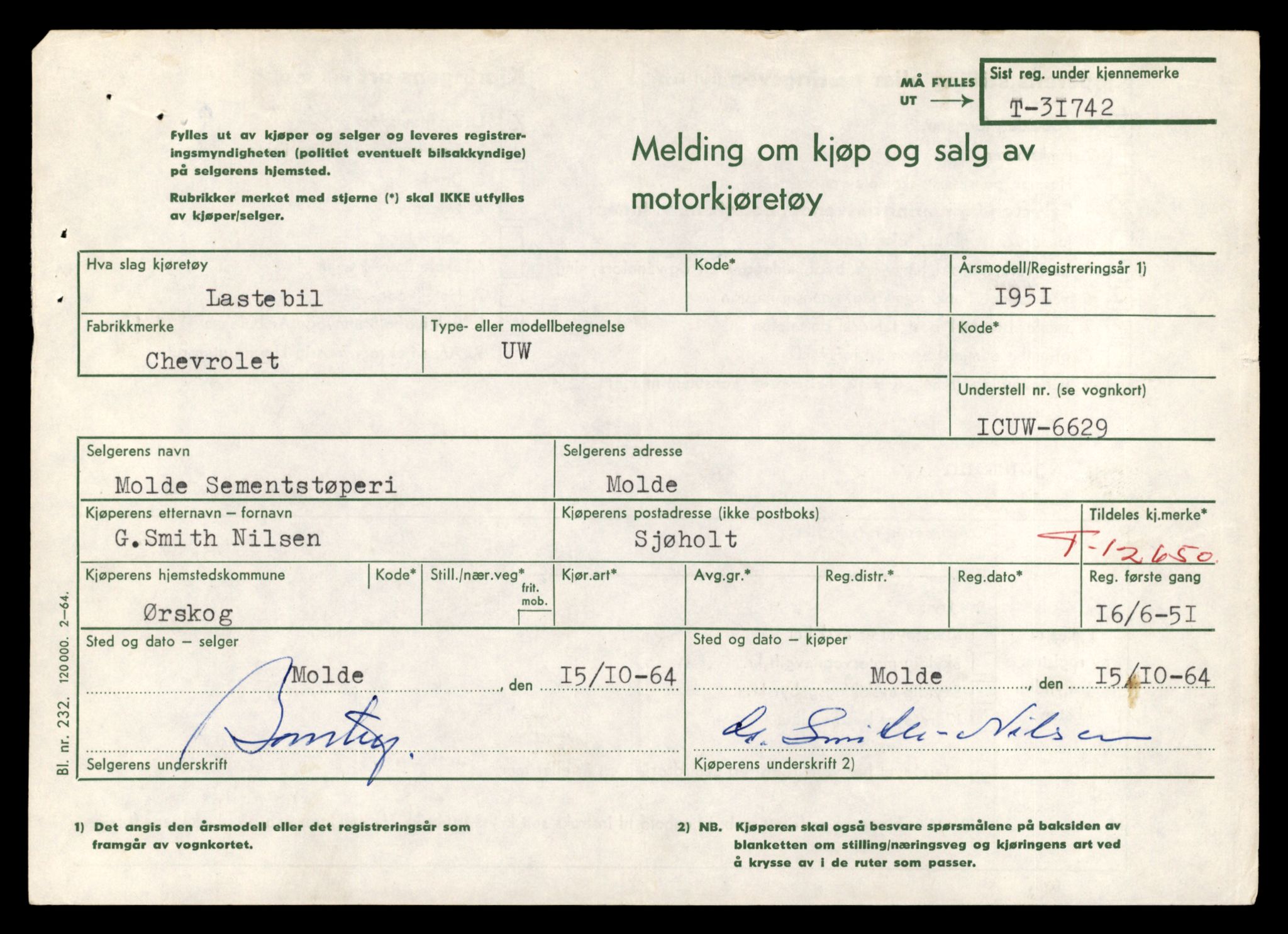 Møre og Romsdal vegkontor - Ålesund trafikkstasjon, AV/SAT-A-4099/F/Fe/L0034: Registreringskort for kjøretøy T 12500 - T 12652, 1927-1998, s. 2941