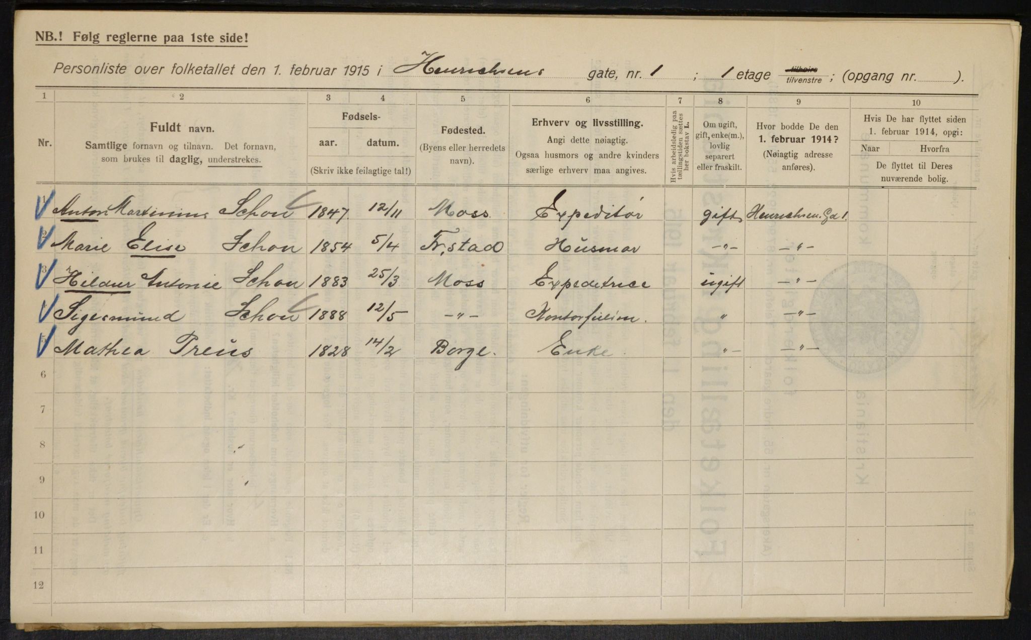 OBA, Kommunal folketelling 1.2.1915 for Kristiania, 1915, s. 38069