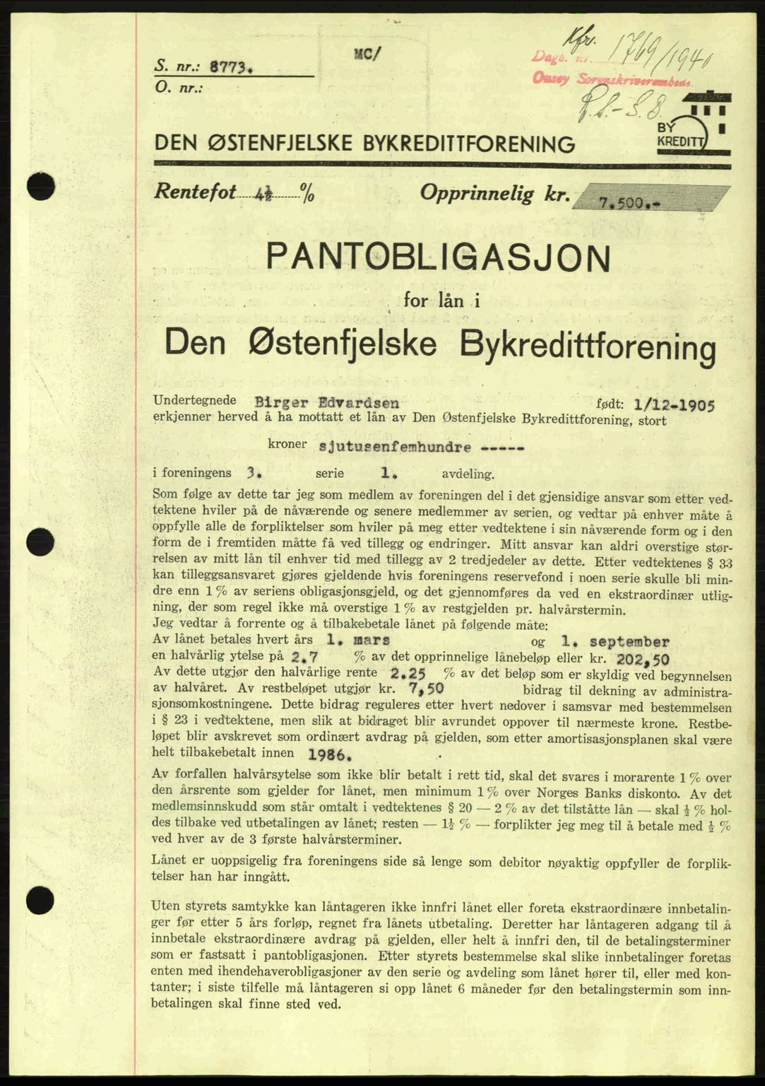 Onsøy sorenskriveri, SAO/A-10474/G/Ga/Gac/L0003: Pantebok nr. B3, 1940-1944, Dagboknr: 1769/1940