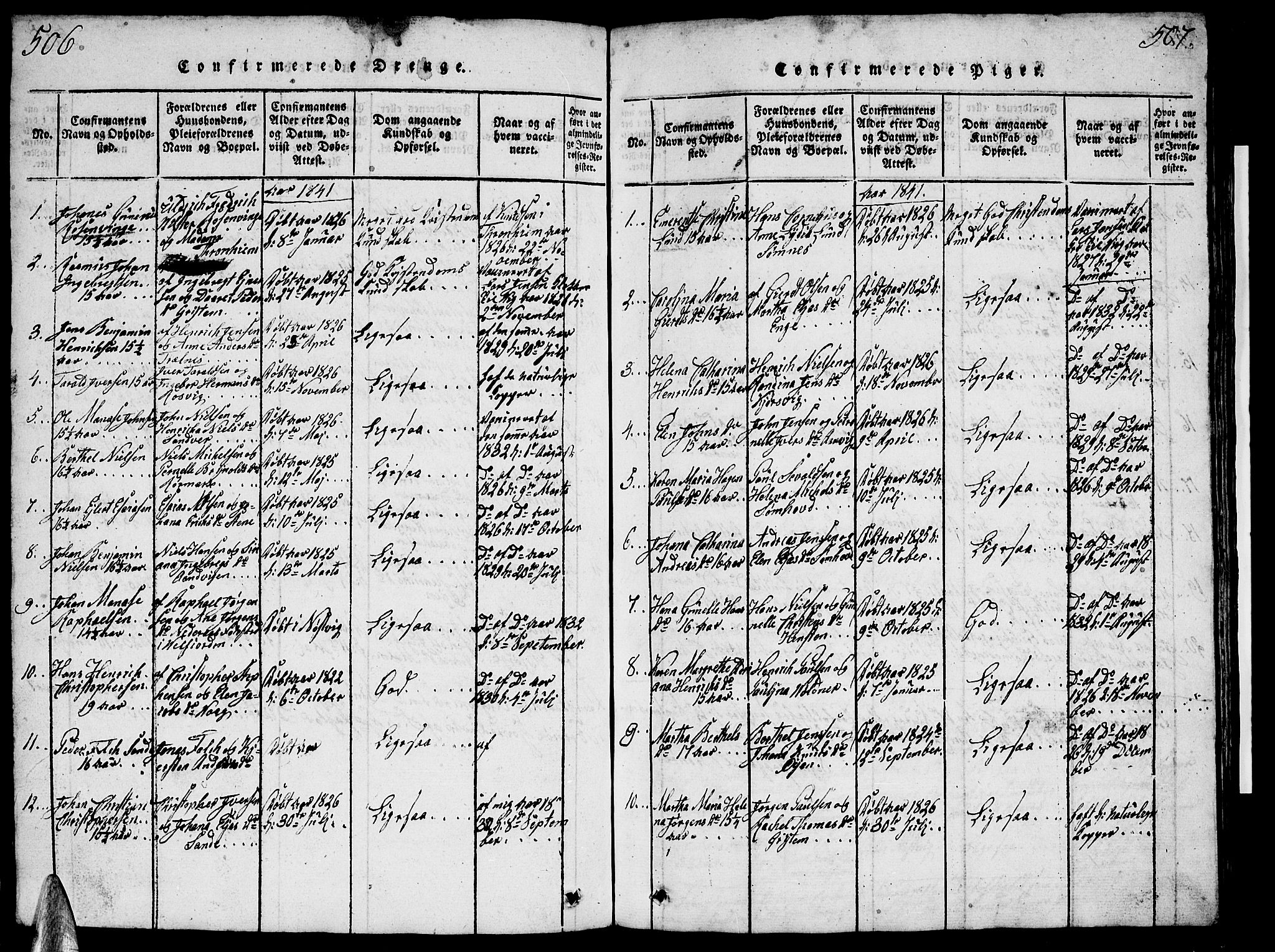 Ministerialprotokoller, klokkerbøker og fødselsregistre - Nordland, AV/SAT-A-1459/812/L0186: Klokkerbok nr. 812C04, 1820-1849, s. 506-507