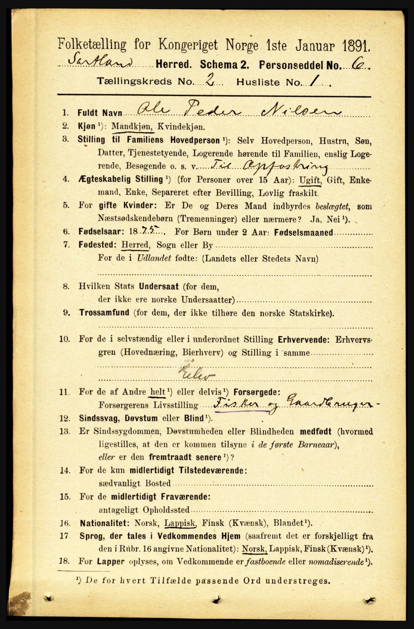 RA, Folketelling 1891 for 1870 Sortland herred, 1891, s. 989