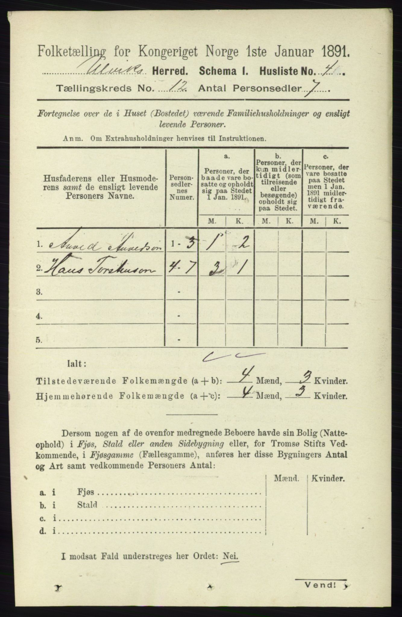 RA, Folketelling 1891 for 1233 Ulvik herred, 1891, s. 3606