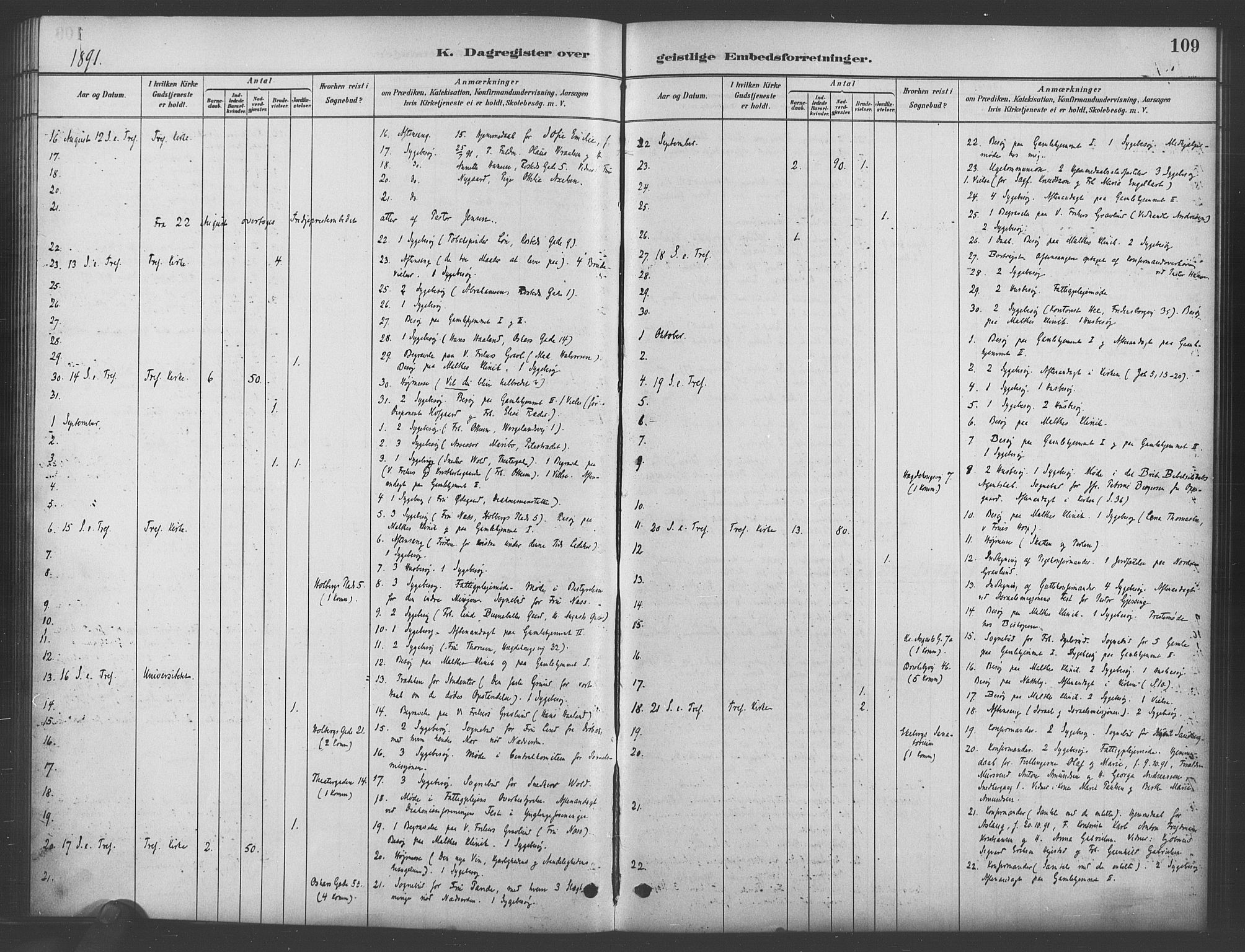 Trefoldighet prestekontor Kirkebøker, AV/SAO-A-10882/I/Ia/L0003: Dagsregister nr. 3, 1881-1901, s. 109