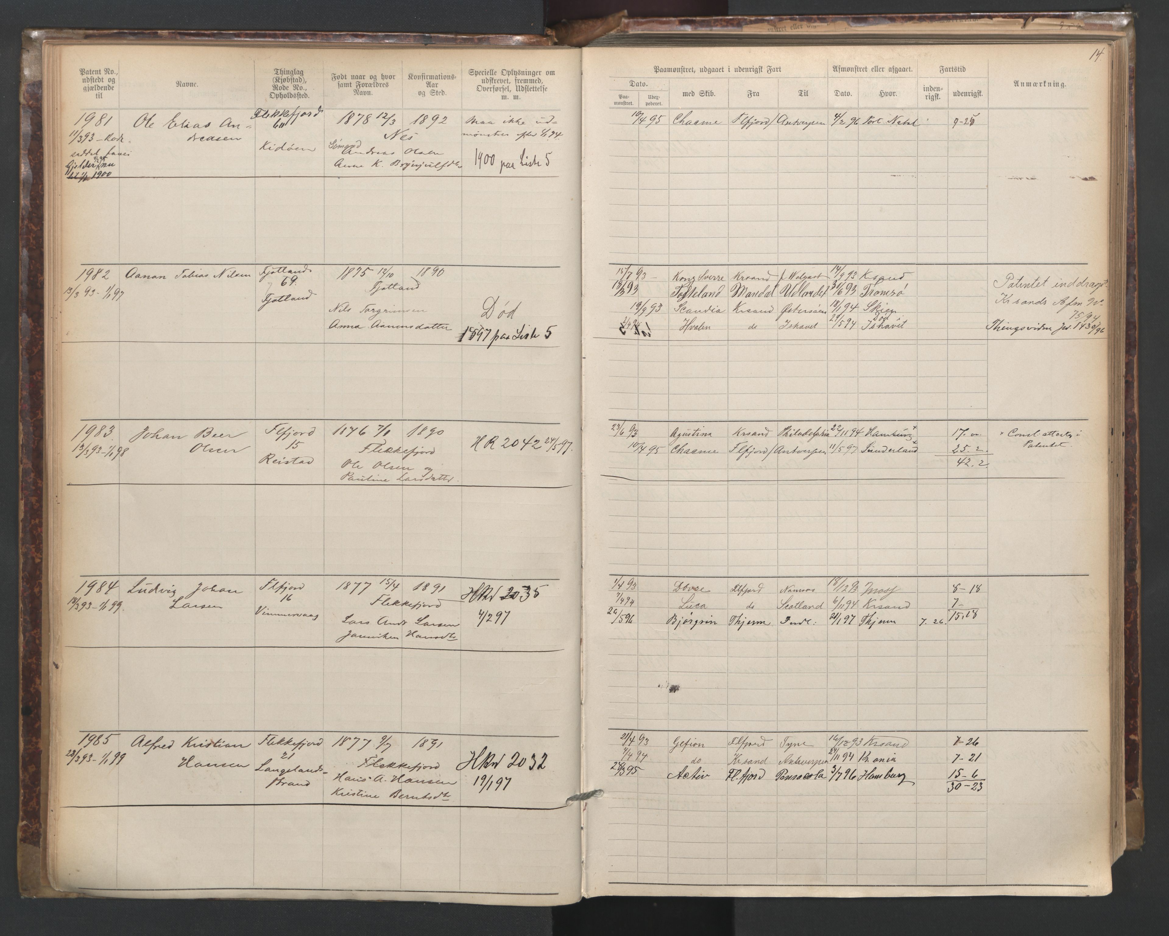 Flekkefjord mønstringskrets, SAK/2031-0018/F/Fa/L0003: Annotasjonsrulle nr 1921-2963 med register, N-3, 1892-1948, s. 43