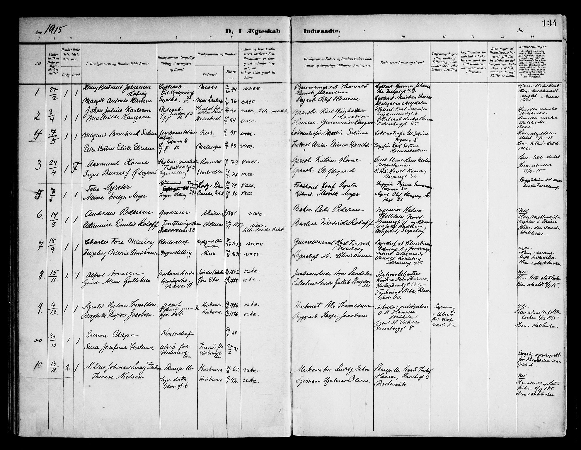 Frogner prestekontor Kirkebøker, AV/SAO-A-10886/F/Fa/L0003: Ministerialbok nr. 3, 1898-1917, s. 134