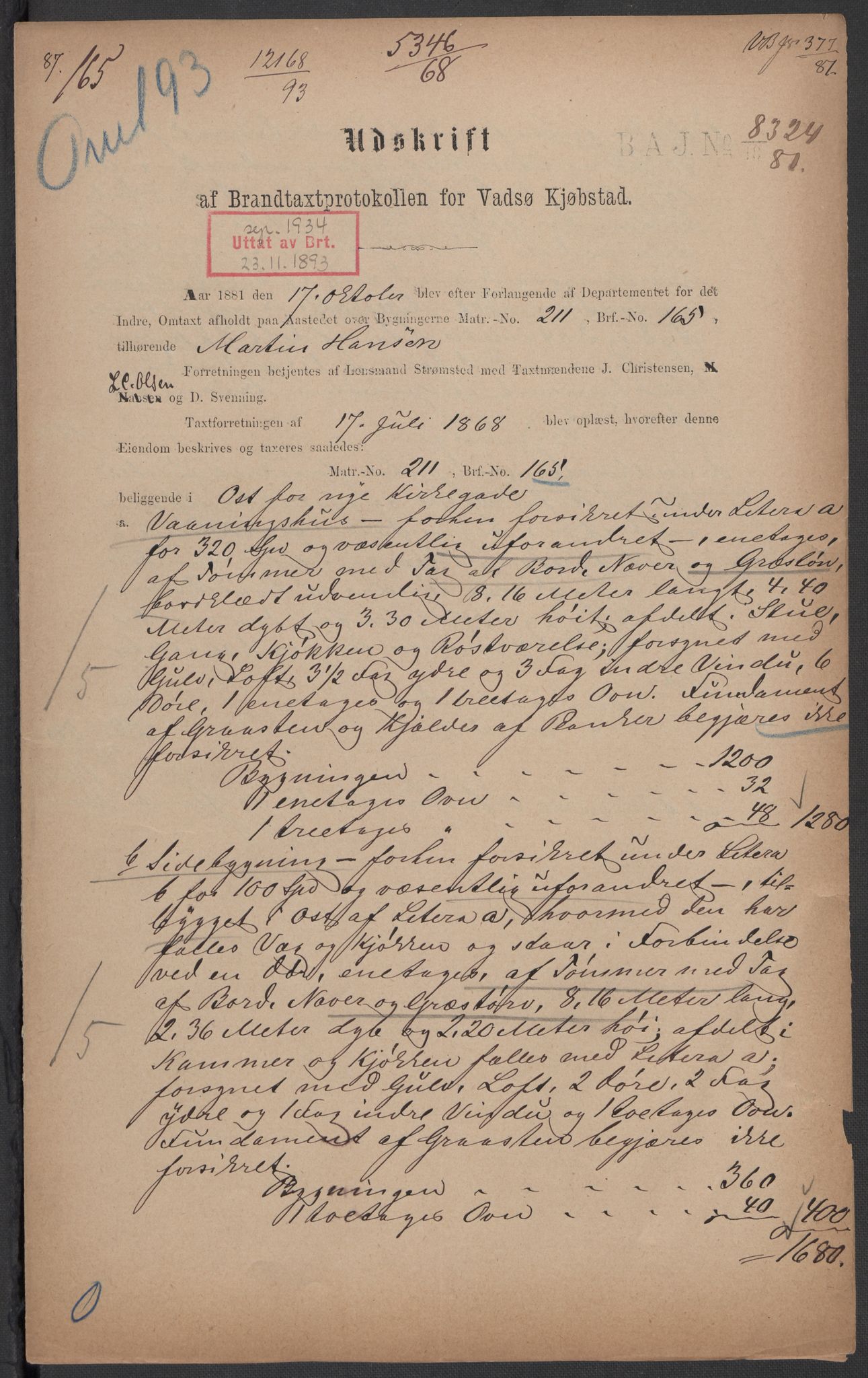 Norges Brannkasse, AV/RA-S-1549/E/Eu/L0011: Branntakster for Vadsø by, 1868-1934, s. 2
