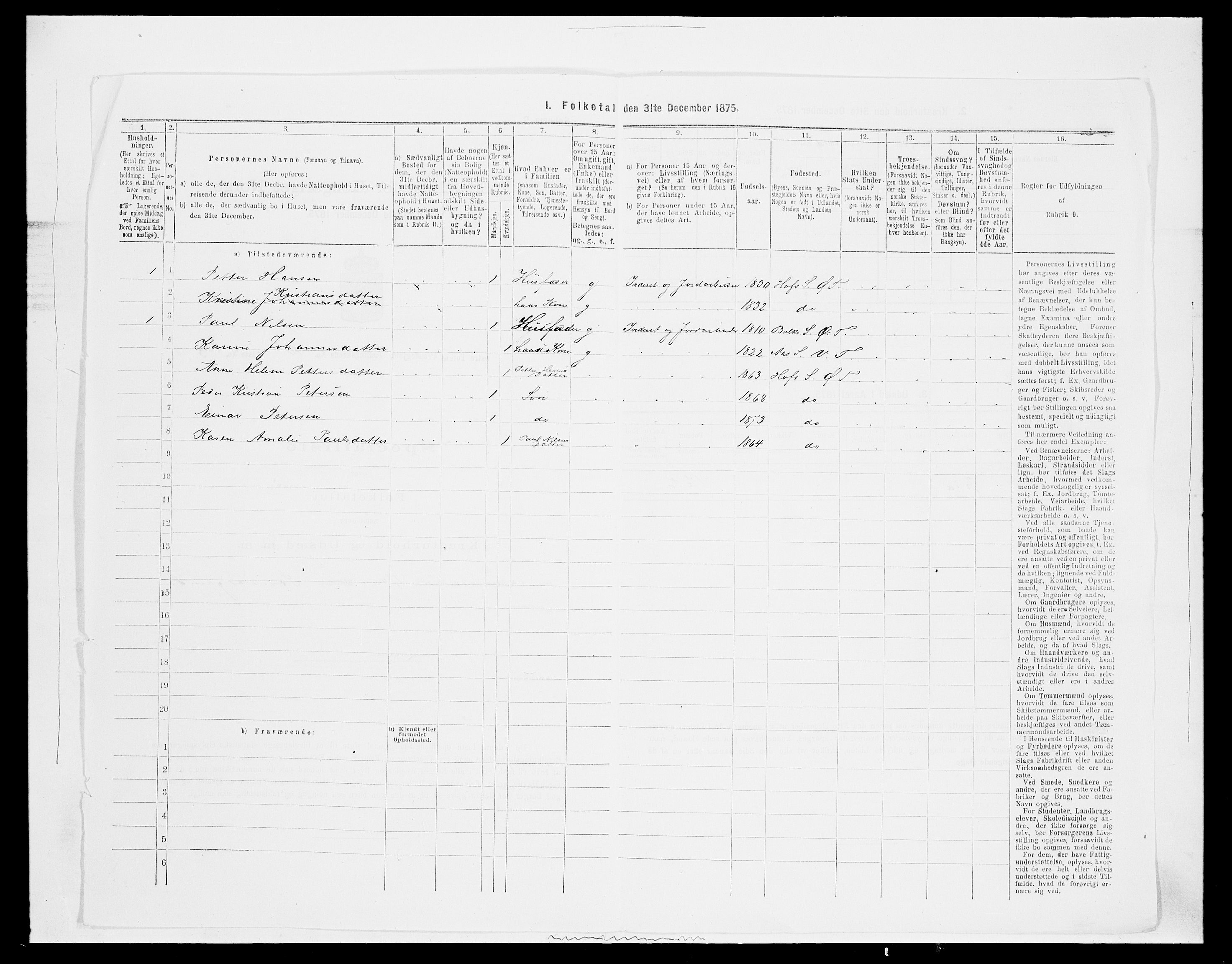 SAH, Folketelling 1875 for 0528P Østre Toten prestegjeld, 1875, s. 1825