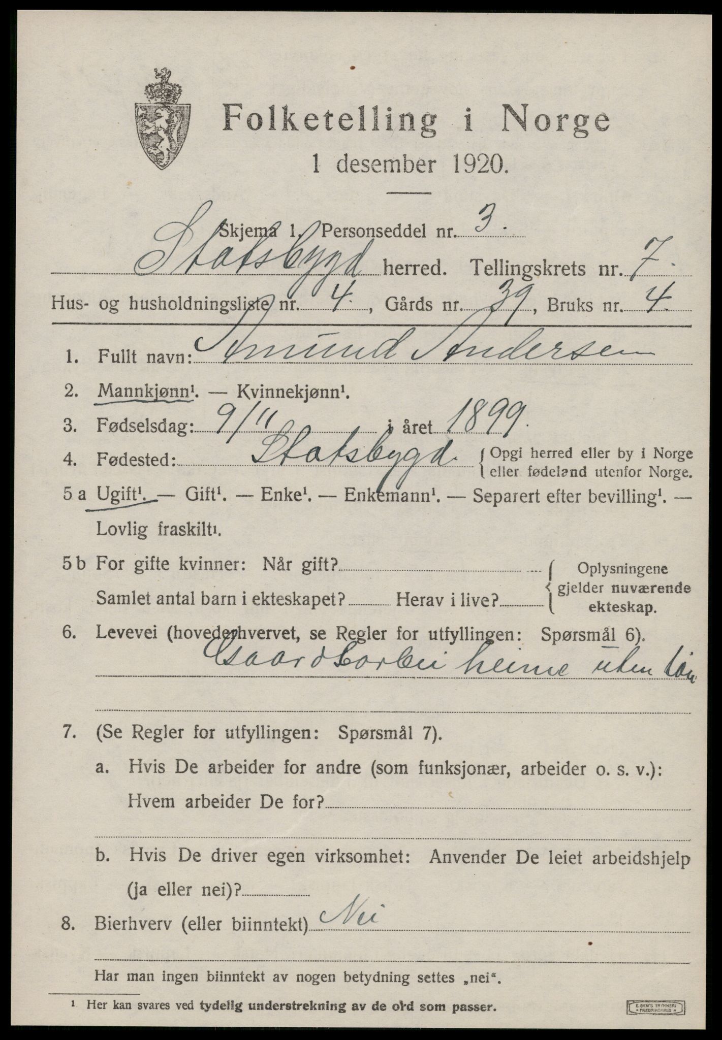 SAT, Folketelling 1920 for 1625 Stadsbygd herred, 1920, s. 3542